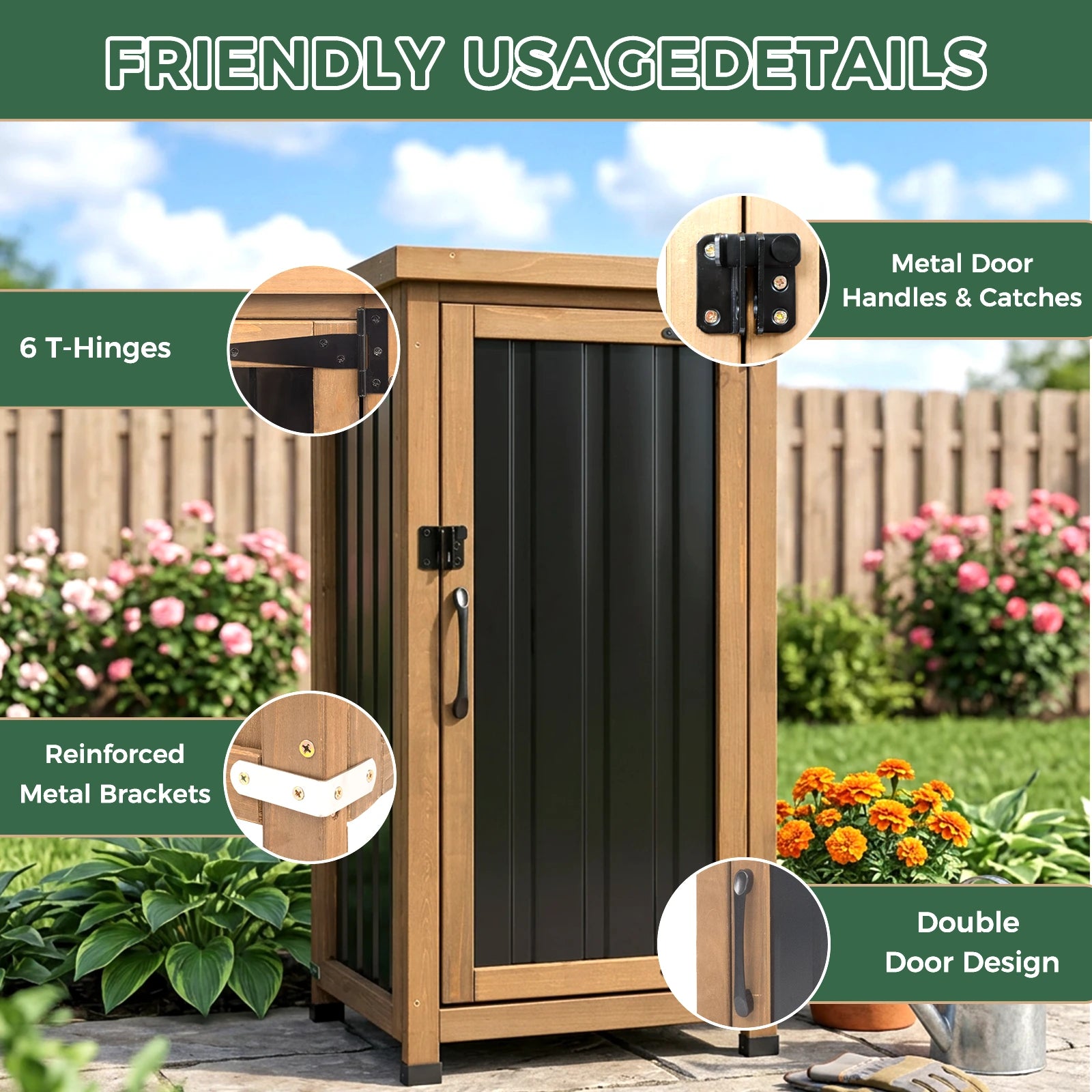 Outdoor Waterproof Storage Cabinet with Metal Top & Adjustable Shelves-GF35