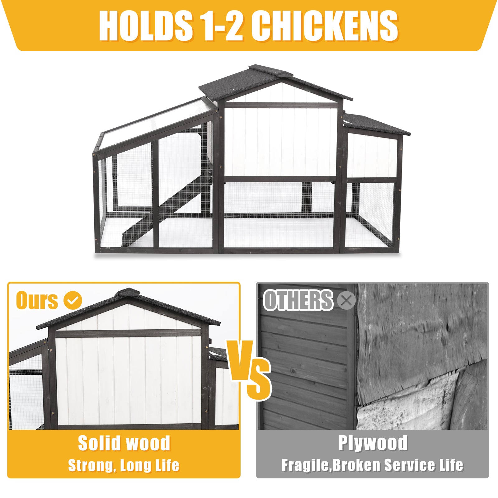Chicken Coop Combinable Weatherproof & Predator-Proof - PET06 Black&White