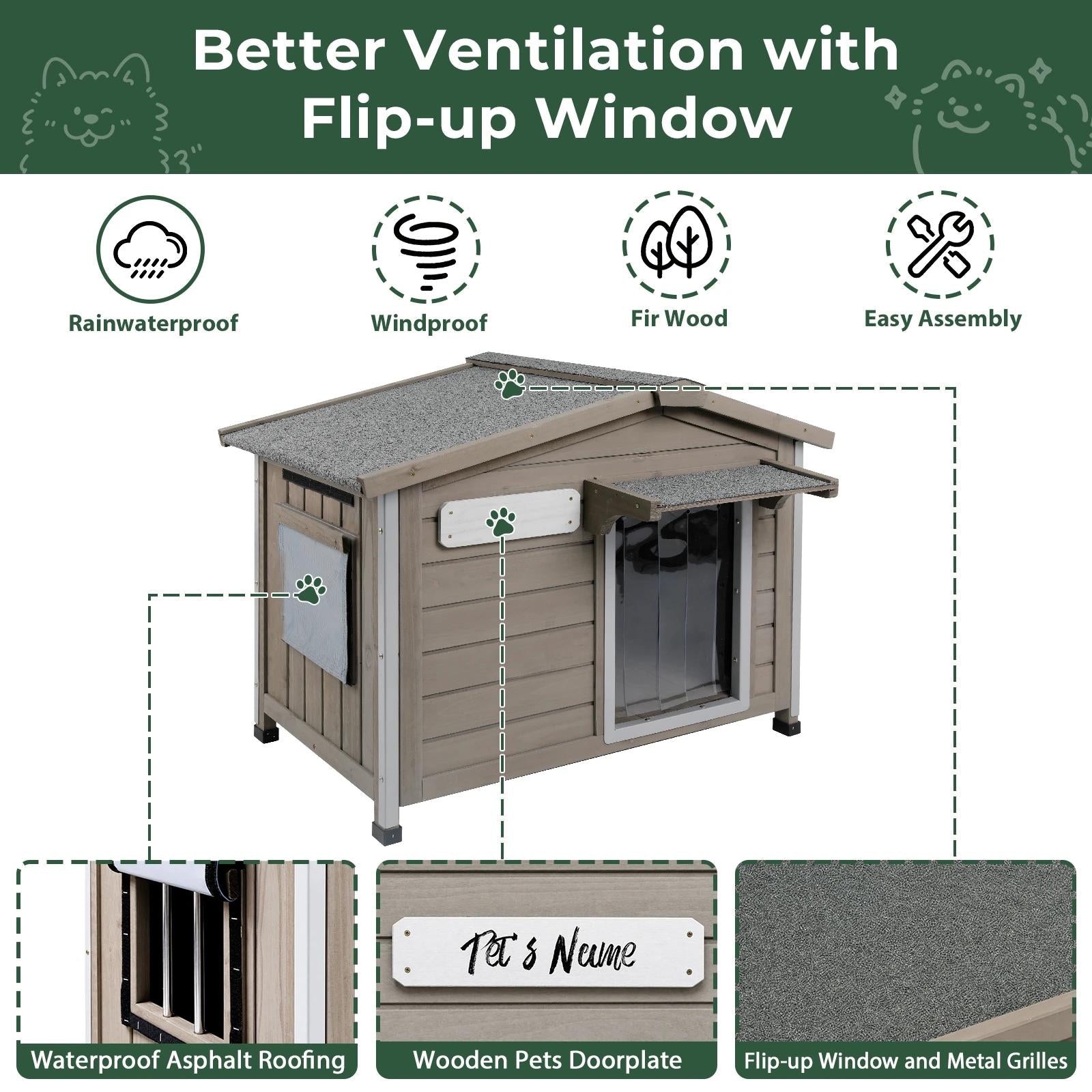Small Dog House (30.1"L)Metal-Reinforced Chew-Proof Rainproof - PET46