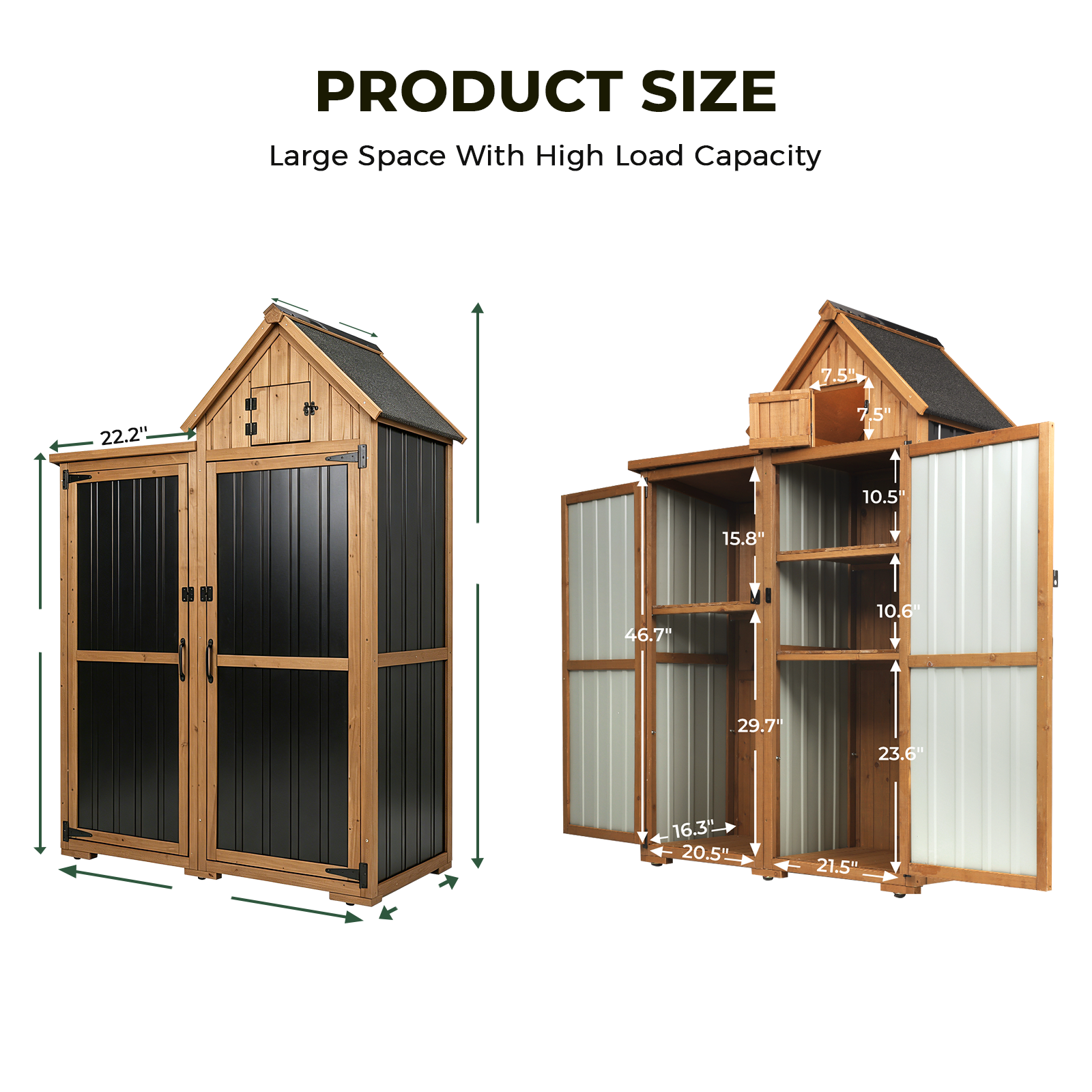 Outdoor Storage Cabinet, Wood & Metal Garden Shed with Lockable Doors-GF41