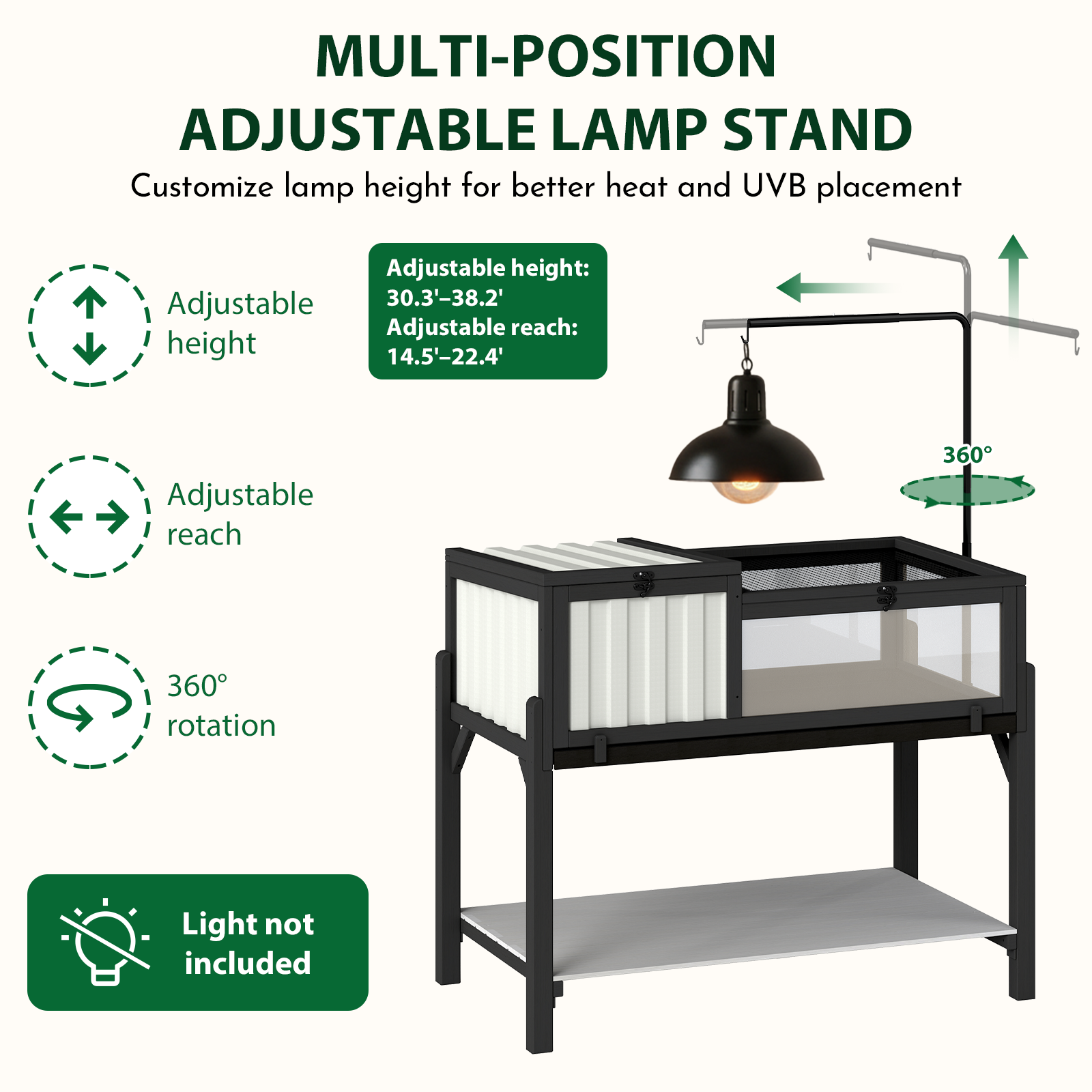 Tortoise Enclosure with Detachable Legs, Light Stand & Storage Shelf-TOR05