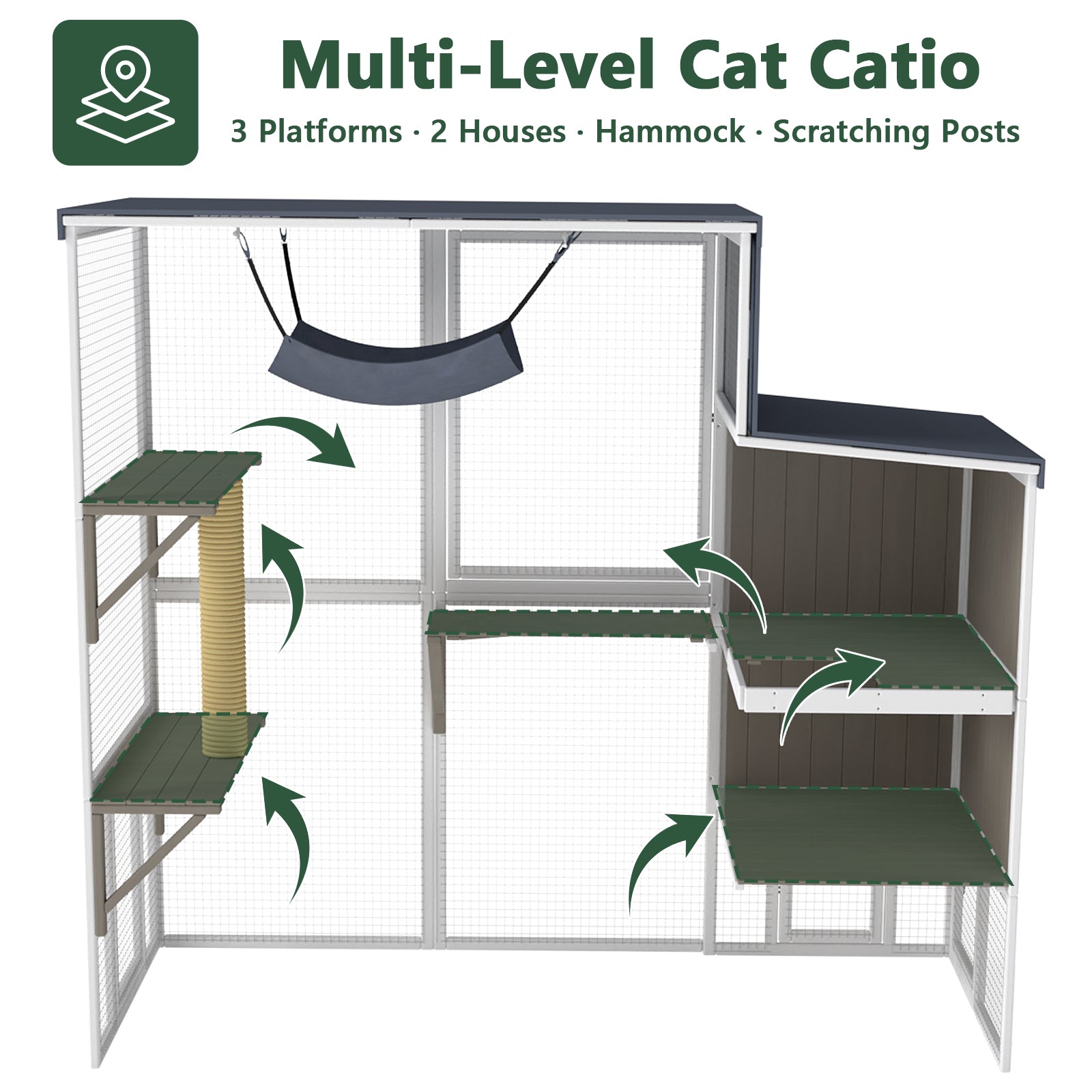 Large Walk-in Catio with Cat House Multi-Level Outdoor-PET93