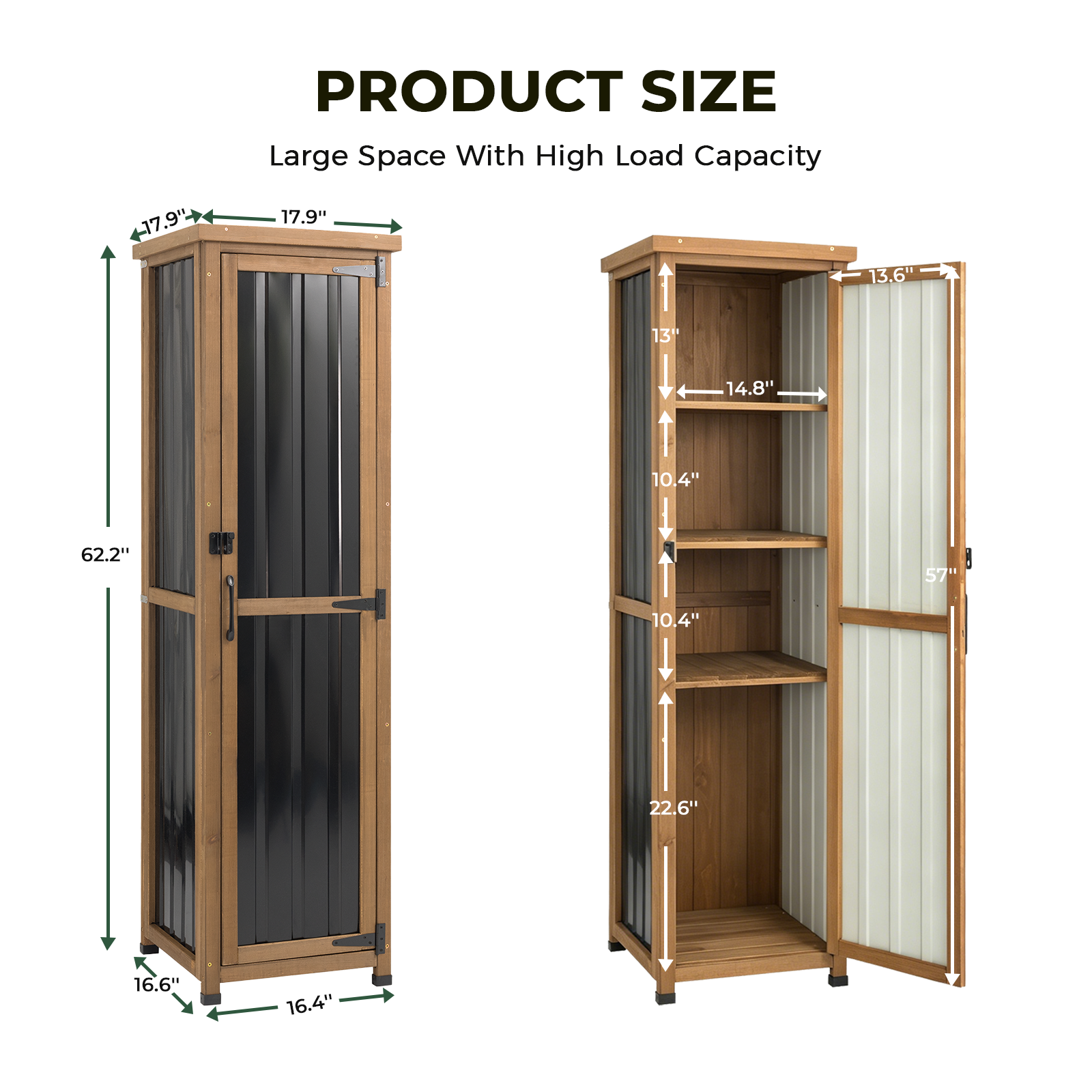 62" Tall Narrow Outdoor Storage Cabinet Waterproof Shed with Metal Top-GF36