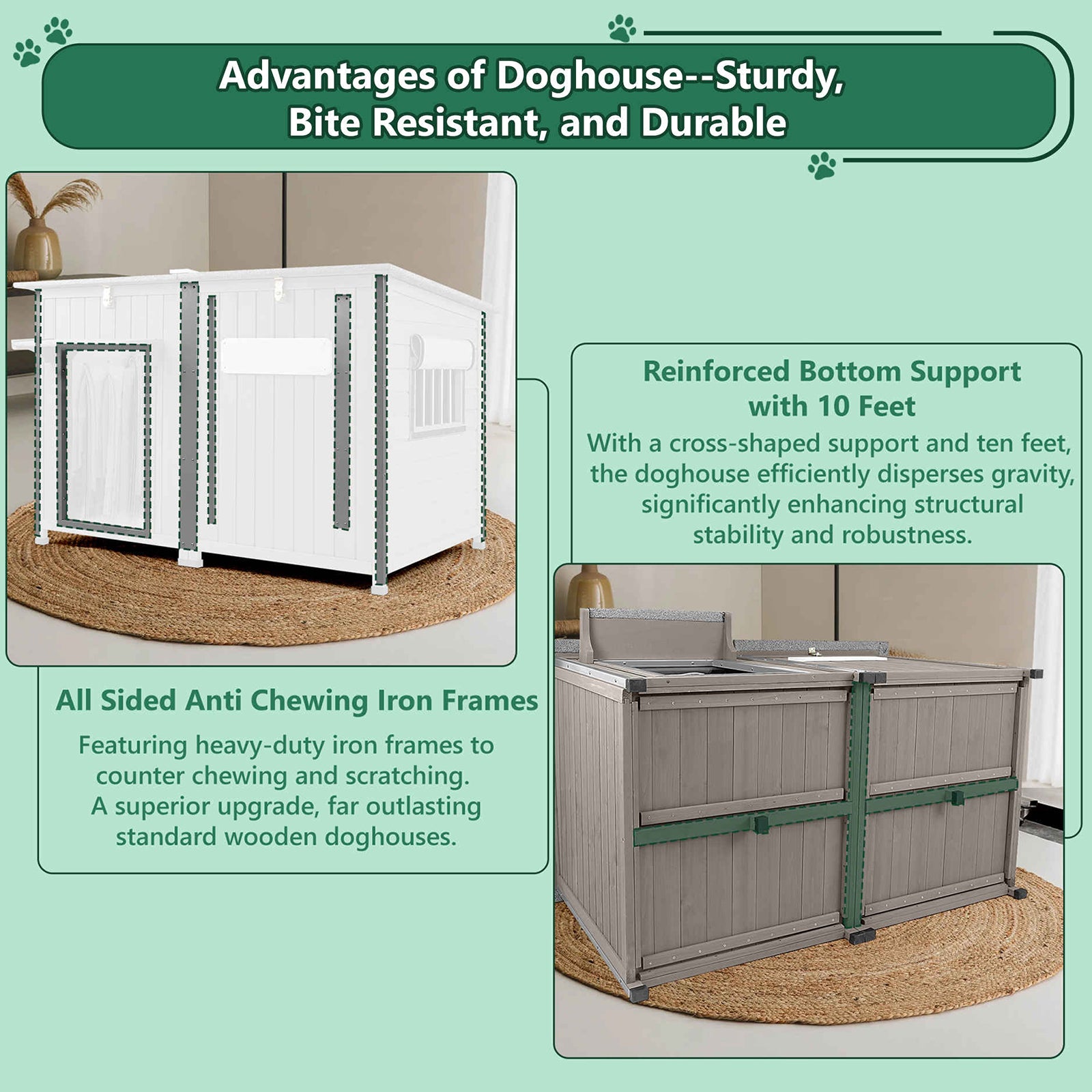 55" XL Wooden Outdoor Dog Shelter for Large Dogs Up to 220lbs-PET49