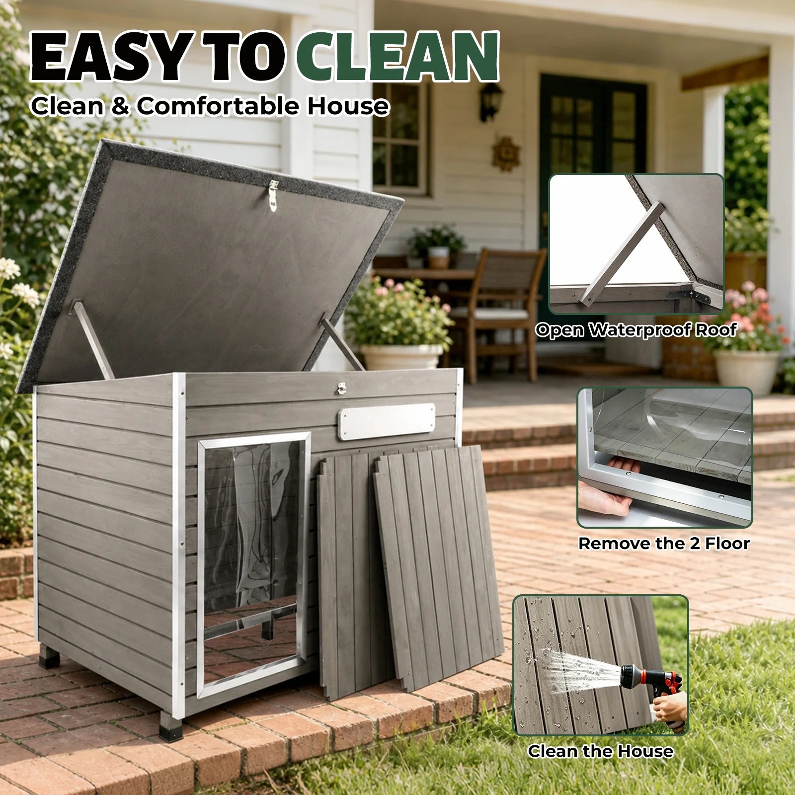 Small Dog House (33.8"L)Metal-Reinforced Chew-Proof Rainproof - PET63