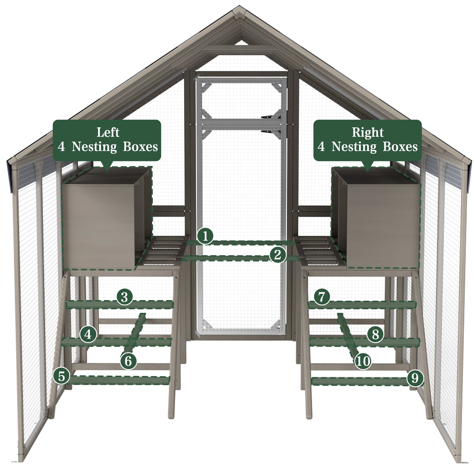 Large Chicken Coop for 8-12 Chickens, Walk-In Run with Nesting Boxes-PET29