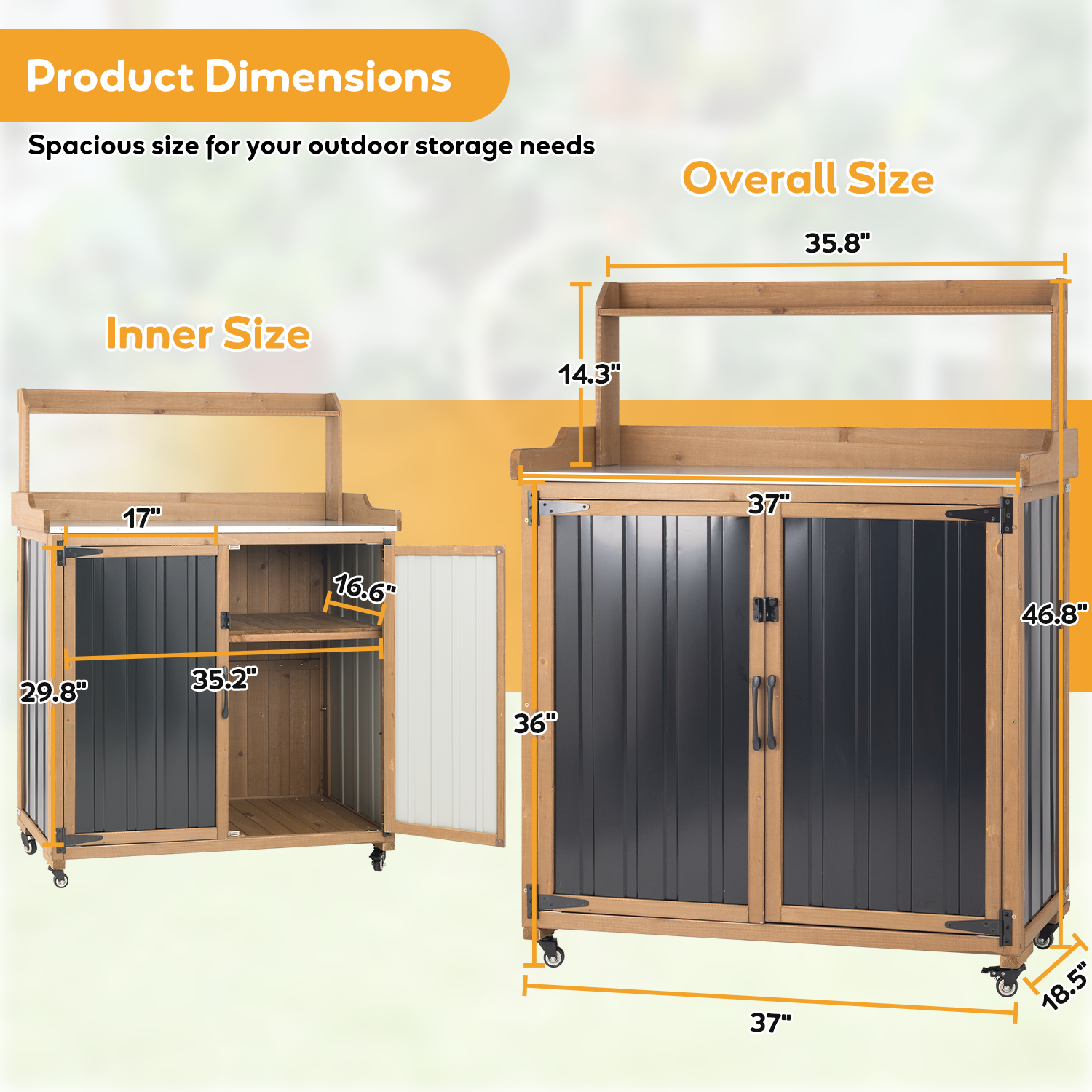 Mobile Potting Bench & Storage Cabinet with Lockable Wheels-GF40