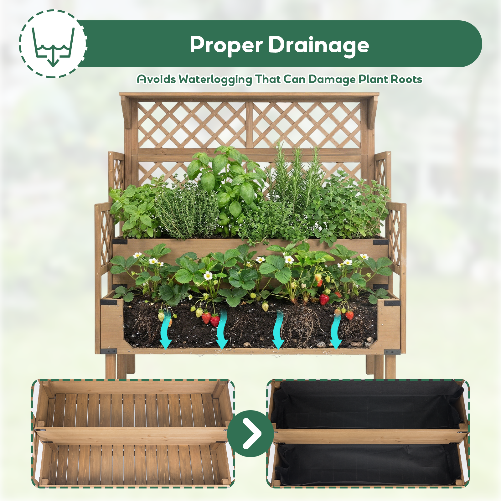 2-Tier Raised Garden Bed with Trellis & Reinforced Corners-GF53