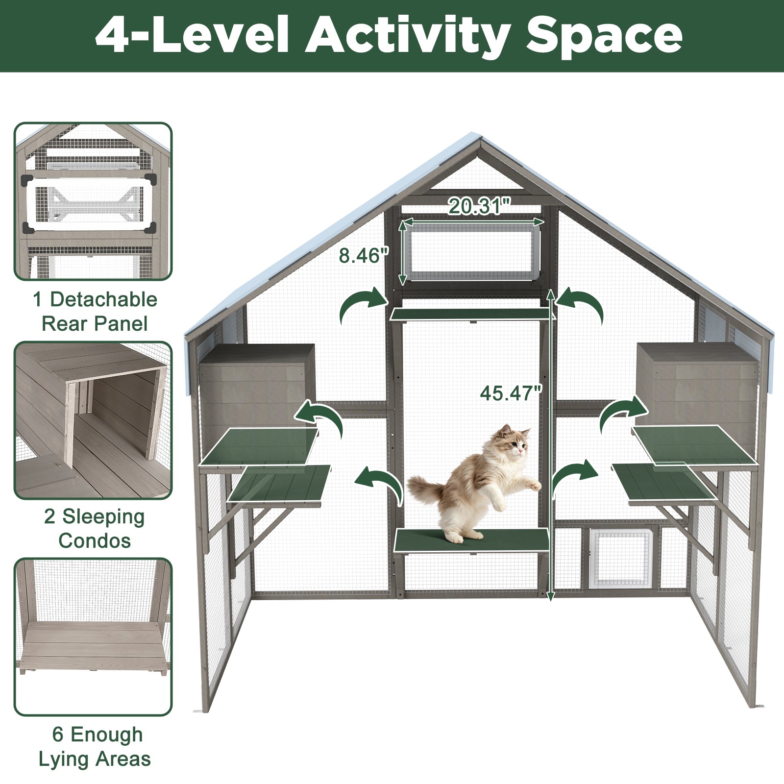 Extra Large Walk-in Catio with Multi Platforms, Two Rest Rooms - PET03