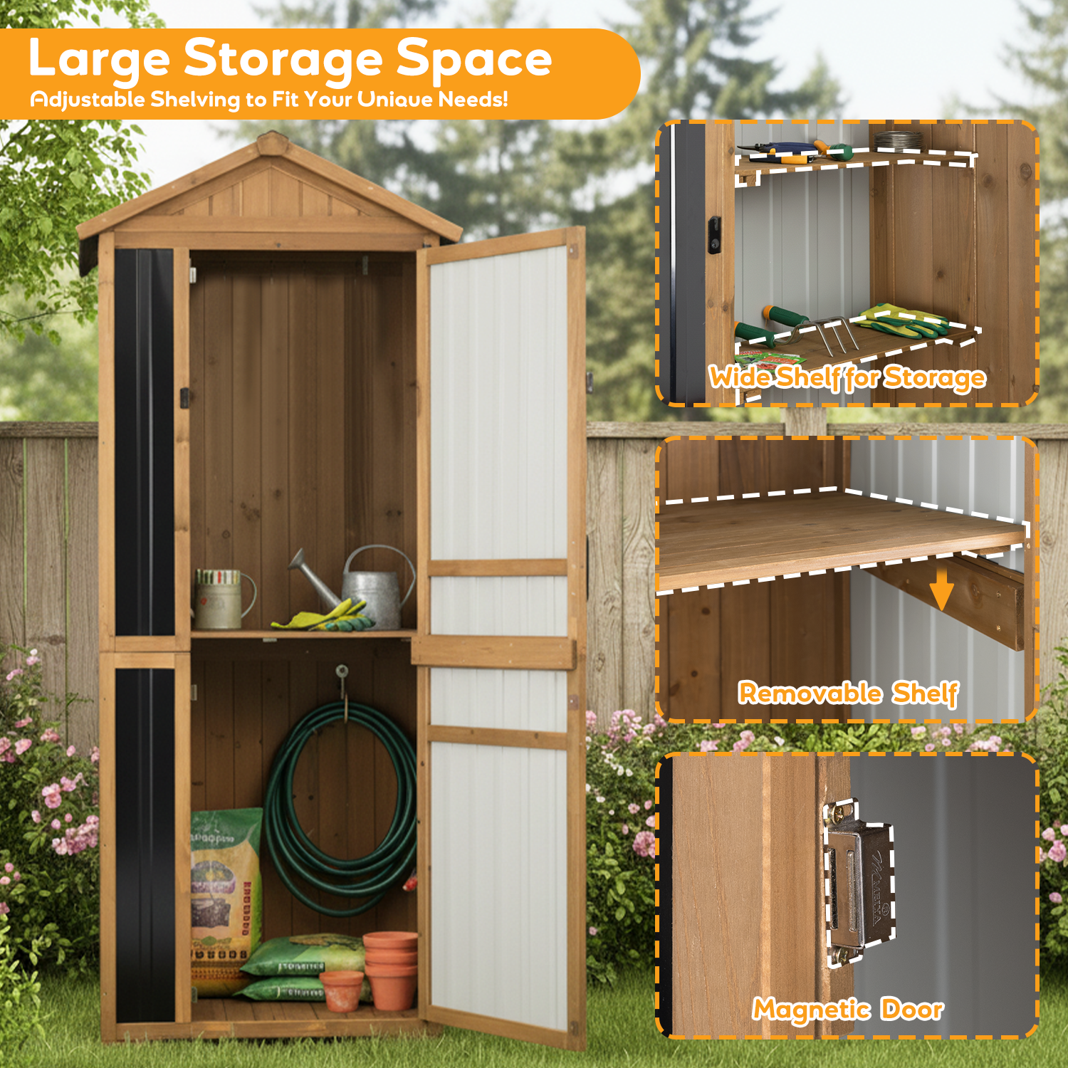 Wood & Metal Garden Shed with Waterproof Asphalt Roof, Lockable-GF39