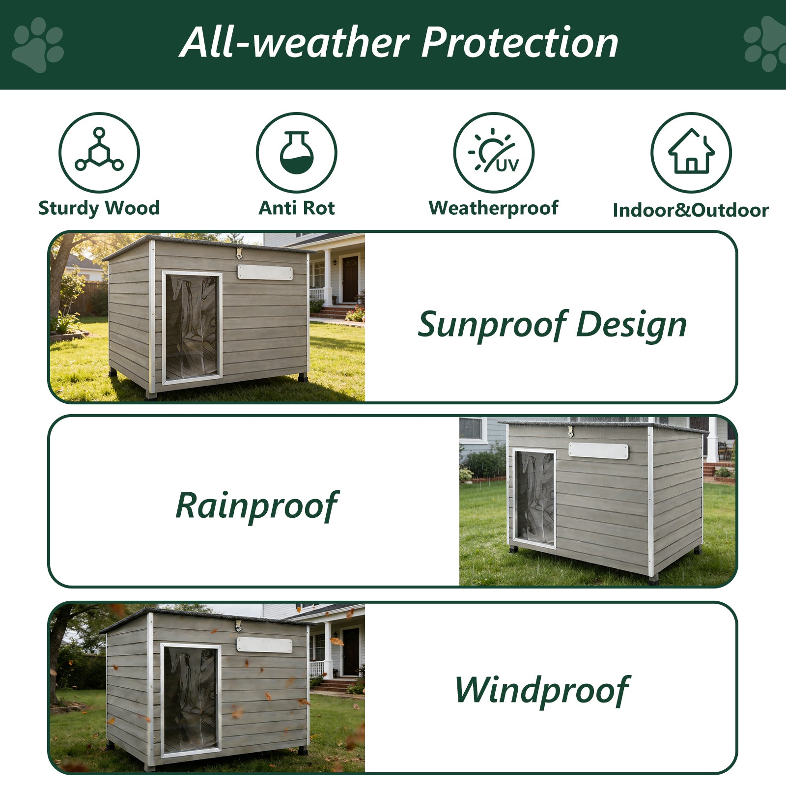 Large Dog House(43.3"L) Metal-Reinforced Chew-Proof Rainproof - PET65