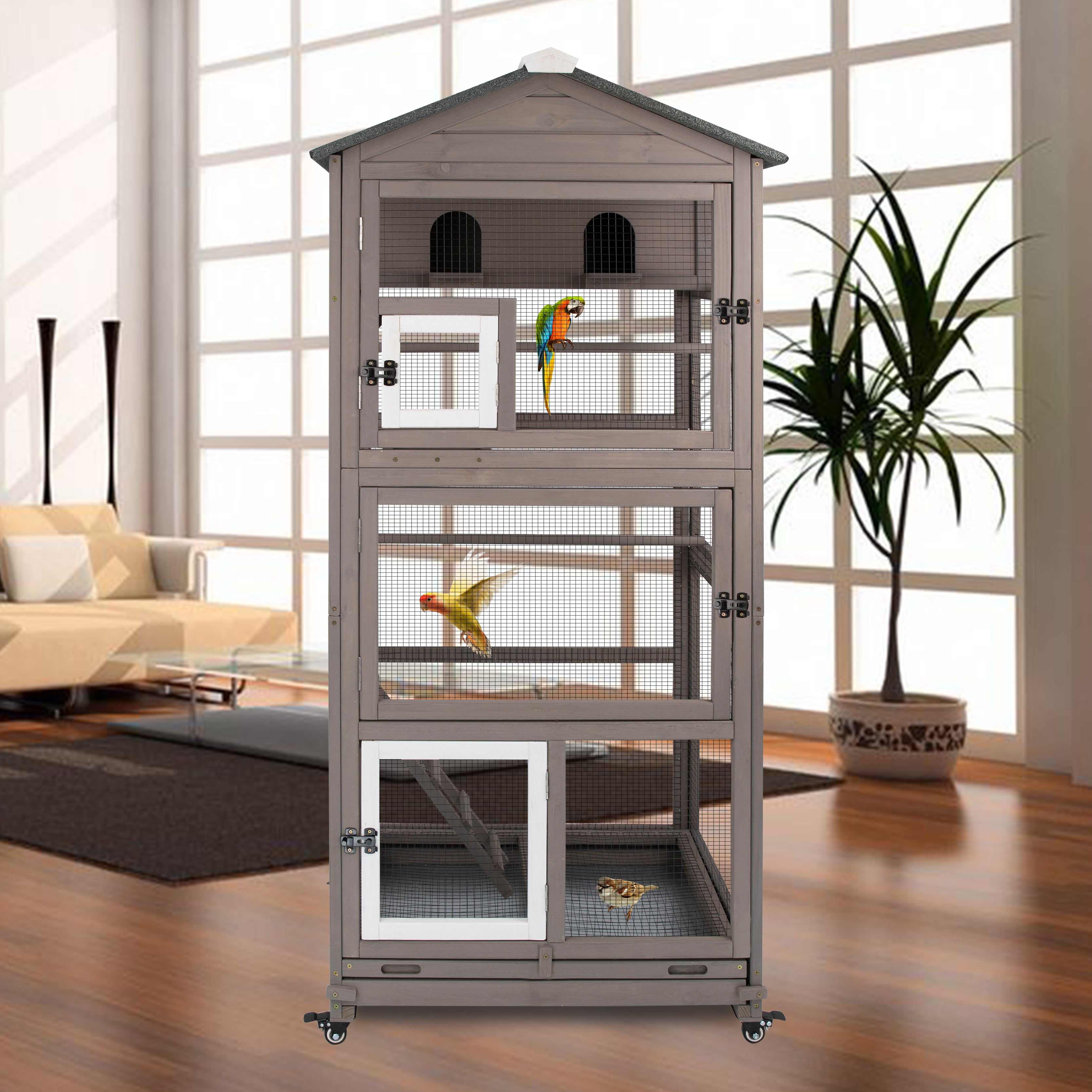 Large indoor and outdoor parakeet aviary