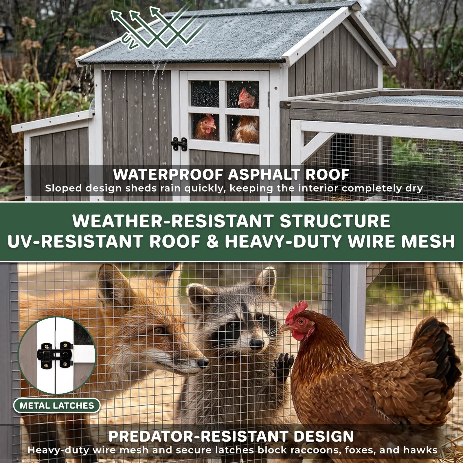 Medium Chicken Coop with Run for 4-8 Chickens Expandable to Large Coop - PET24