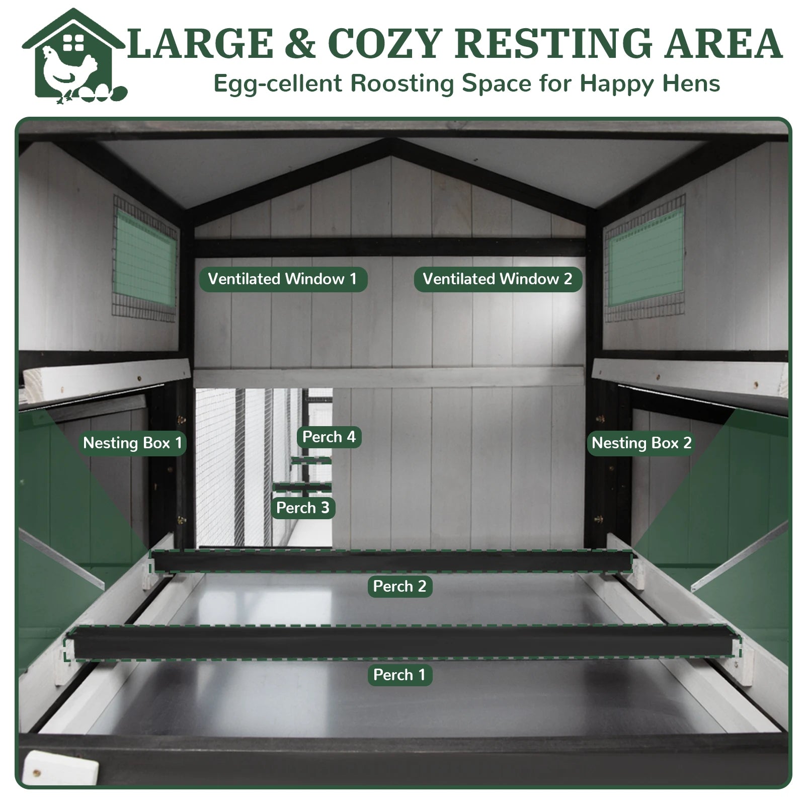 Large chicken coop with run for 4–12 chickens, includes 4 nesting boxes - PET27