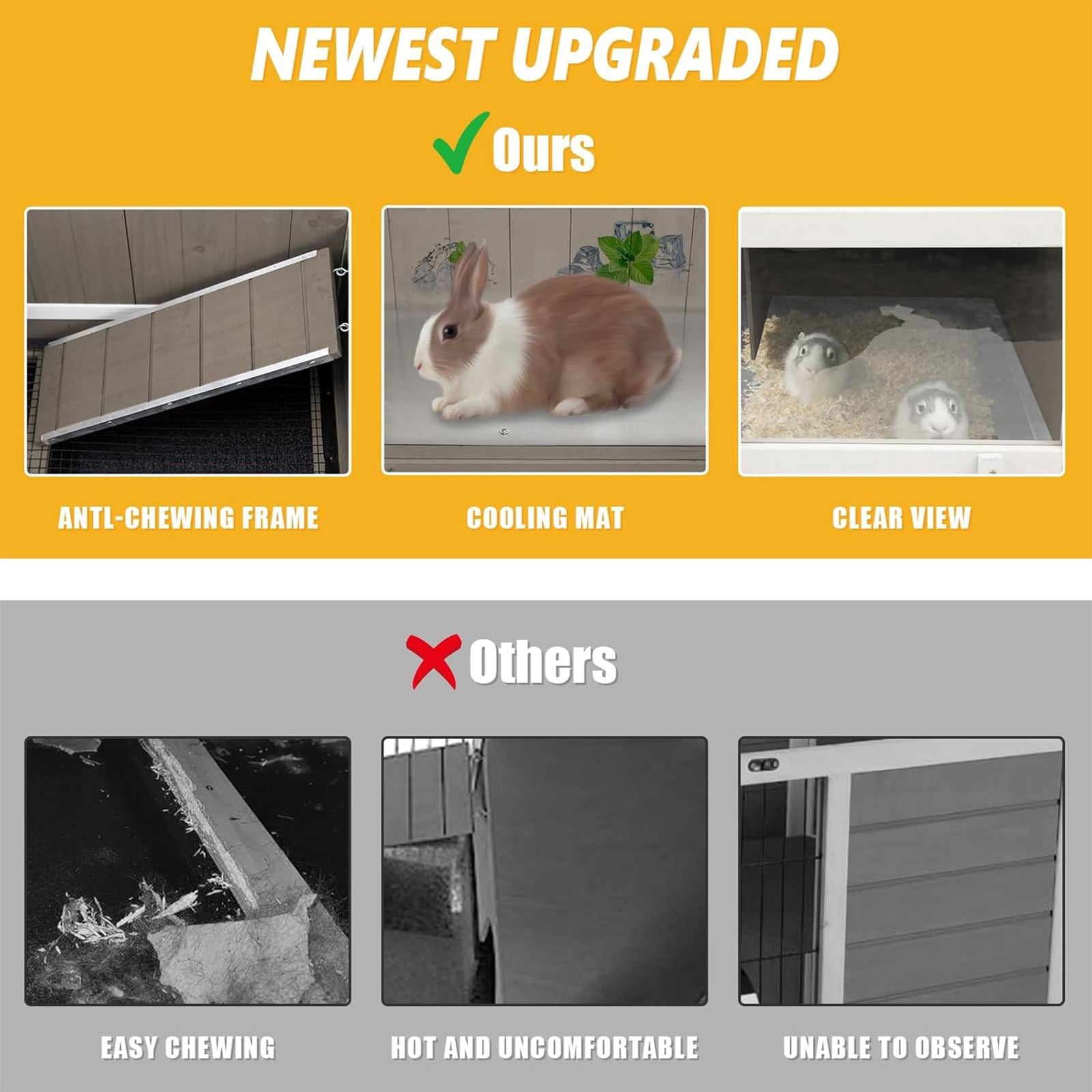 PETSCOSSET Indoor Guinea Pig Cage on Wheels, Large Small Animal Habitat with Ramp, Hideout & Deep Pull-Out Tray for Rabbit, Chinchilla, Rat