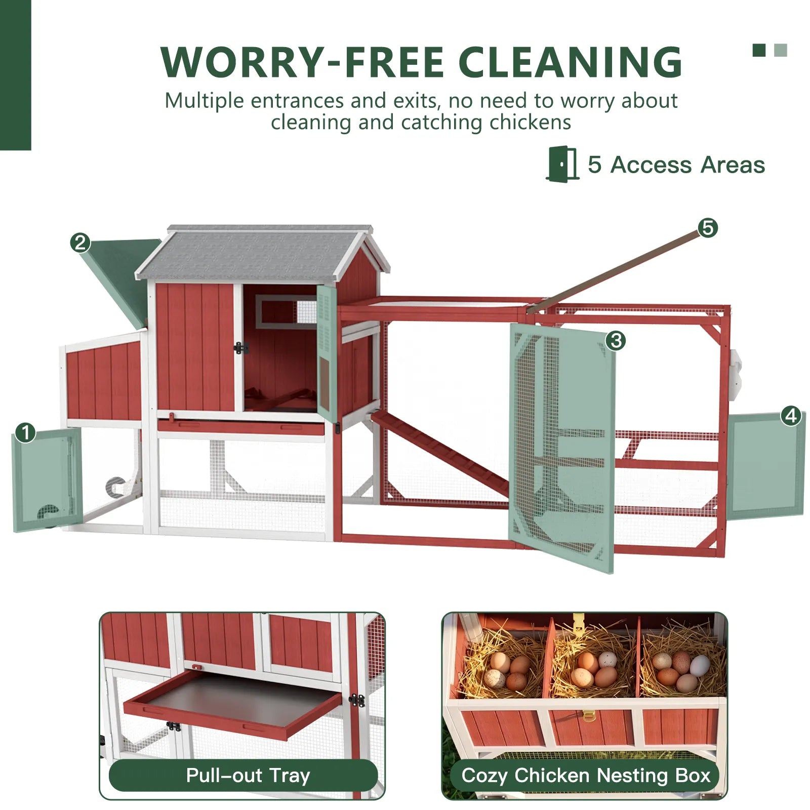 Medium Chicken Coop with Run for 4-8 Chickens Expandable to Large Coop