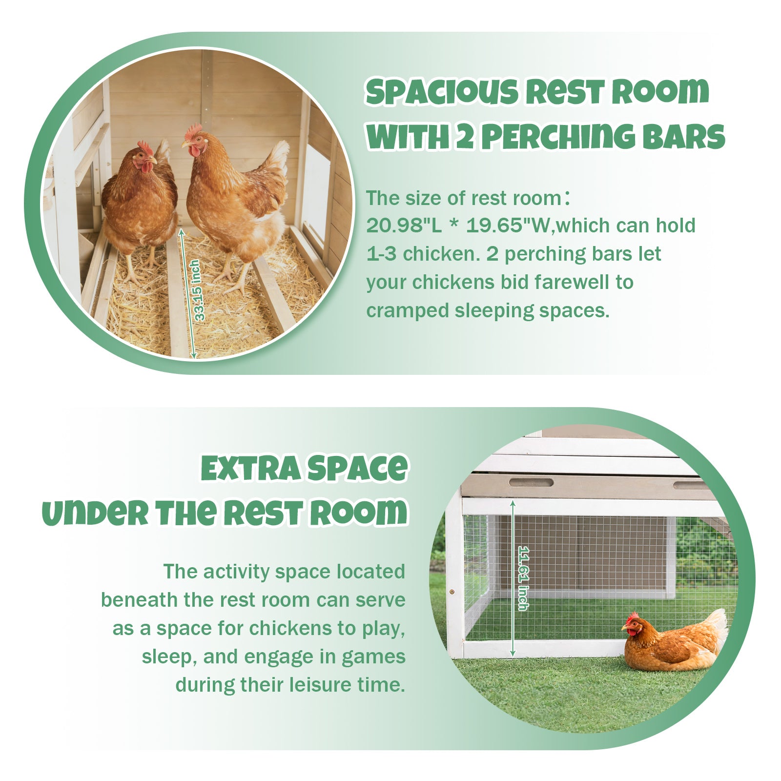 PETSCOSSET Wooden Chicken Coop, Elevated Hen House with 3-Compartment Nesting Box