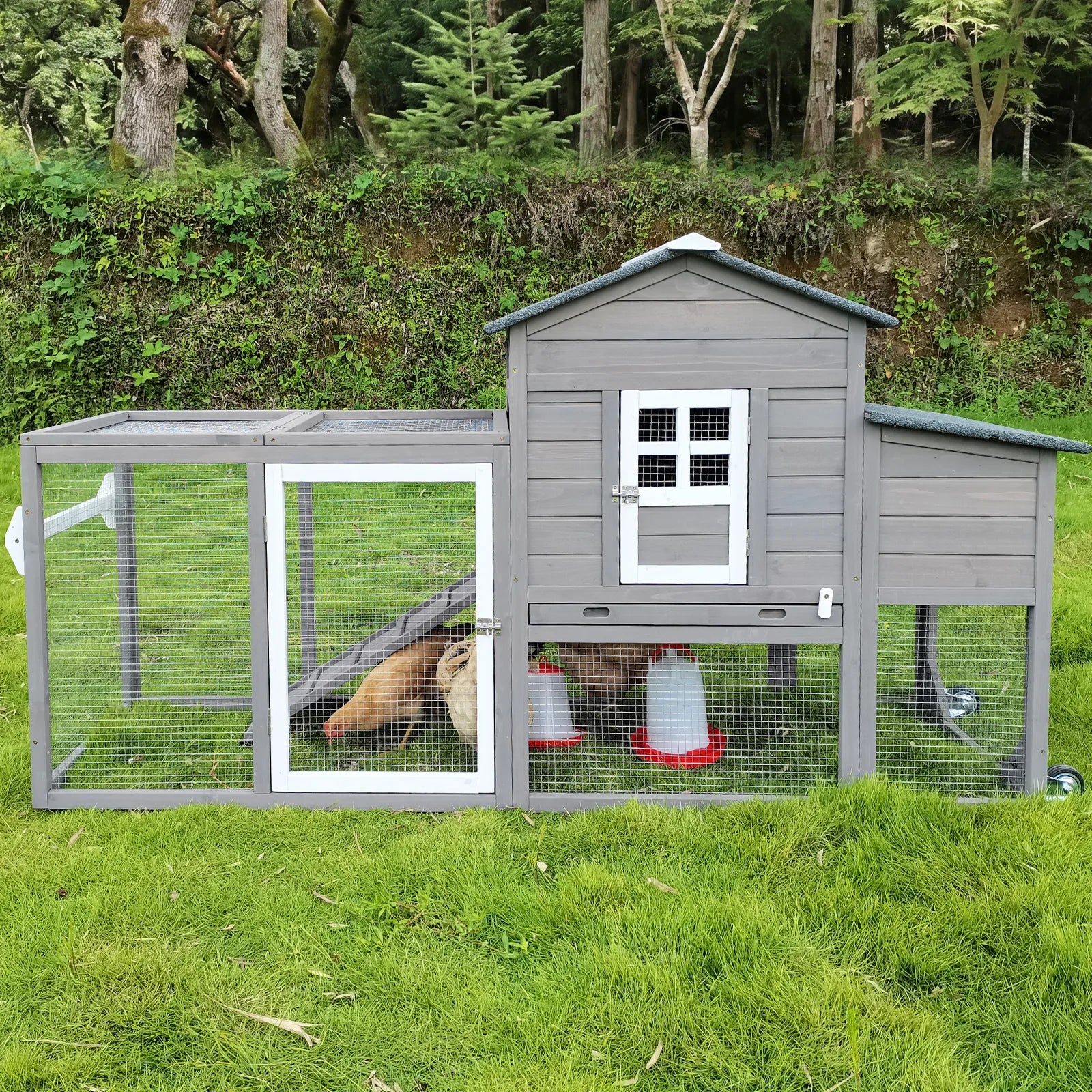 Medium Chicken Coop for 3-5 Chickens with Nesting Box, Tray and Wheels