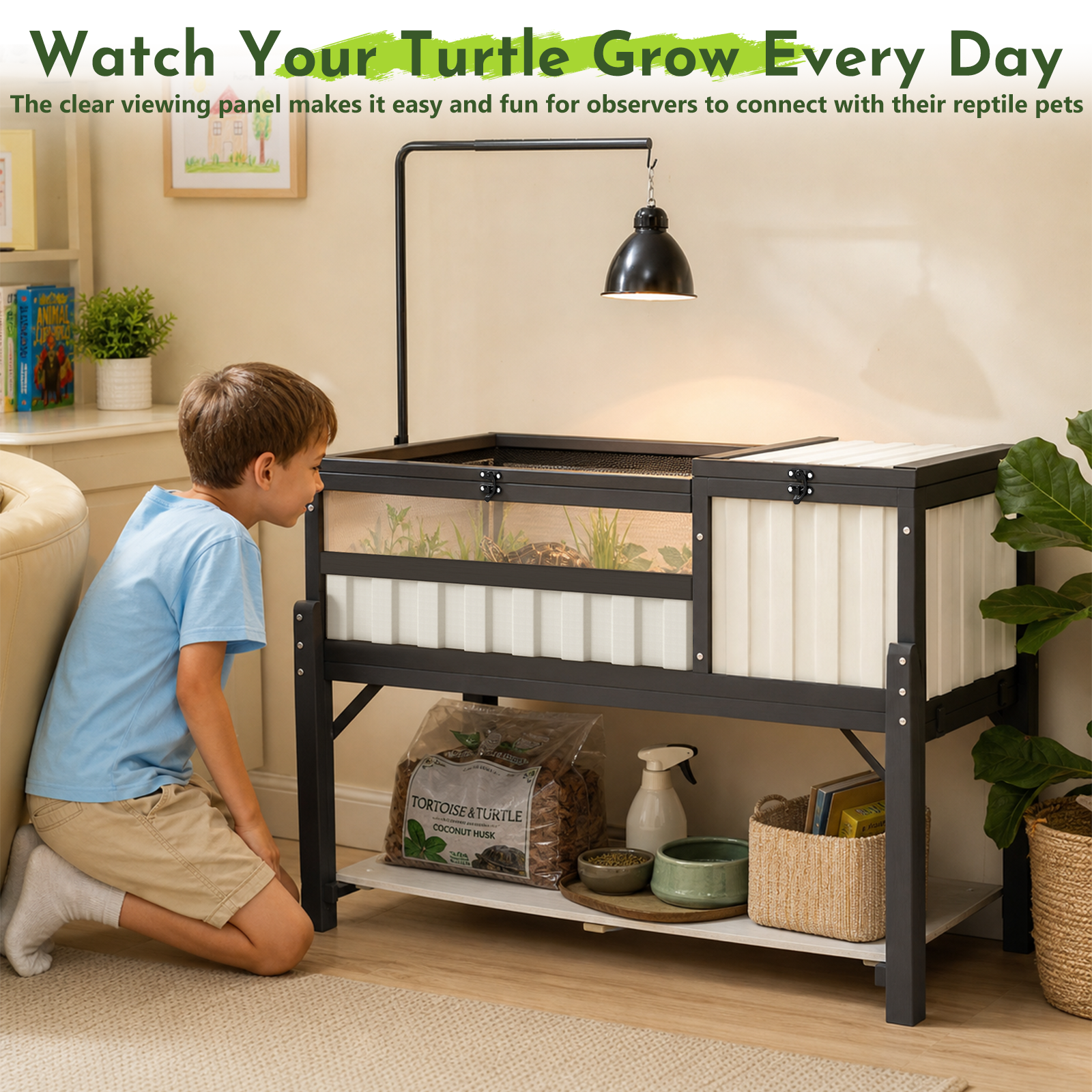 Elevated Tortoise Enclosure with Lamp Stand & Storage Shelf-TOR06