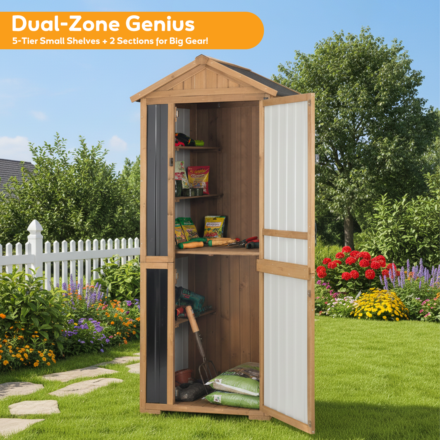 Wood & Metal Garden Shed with Waterproof Asphalt Roof, Lockable-GF39