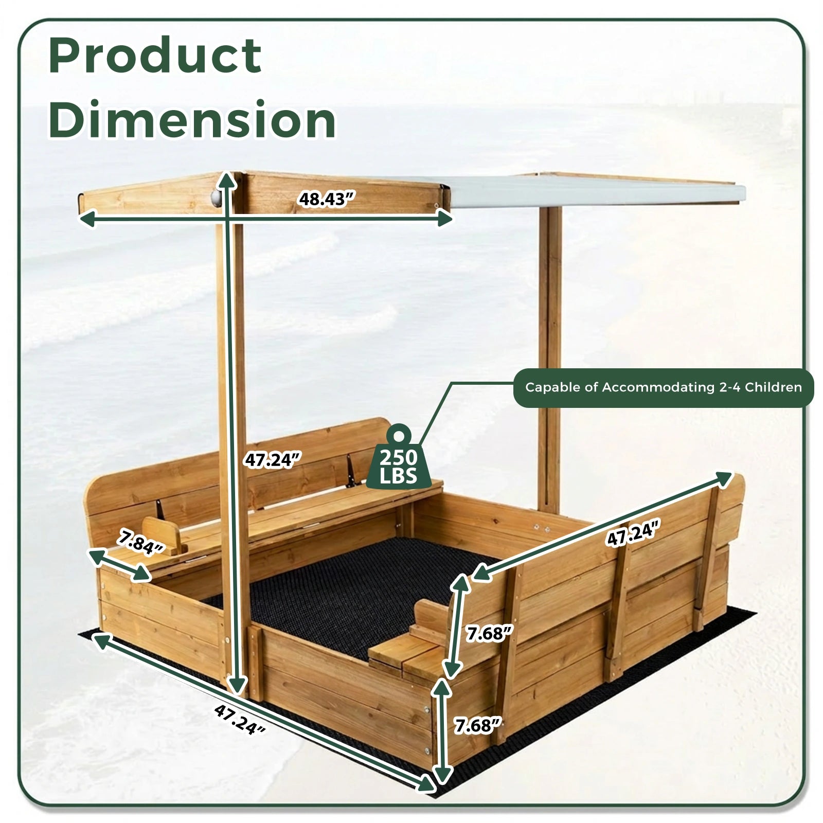 Kids Sand Box - Wooden Outdoor Rotatable Canopy Brown - GF01
