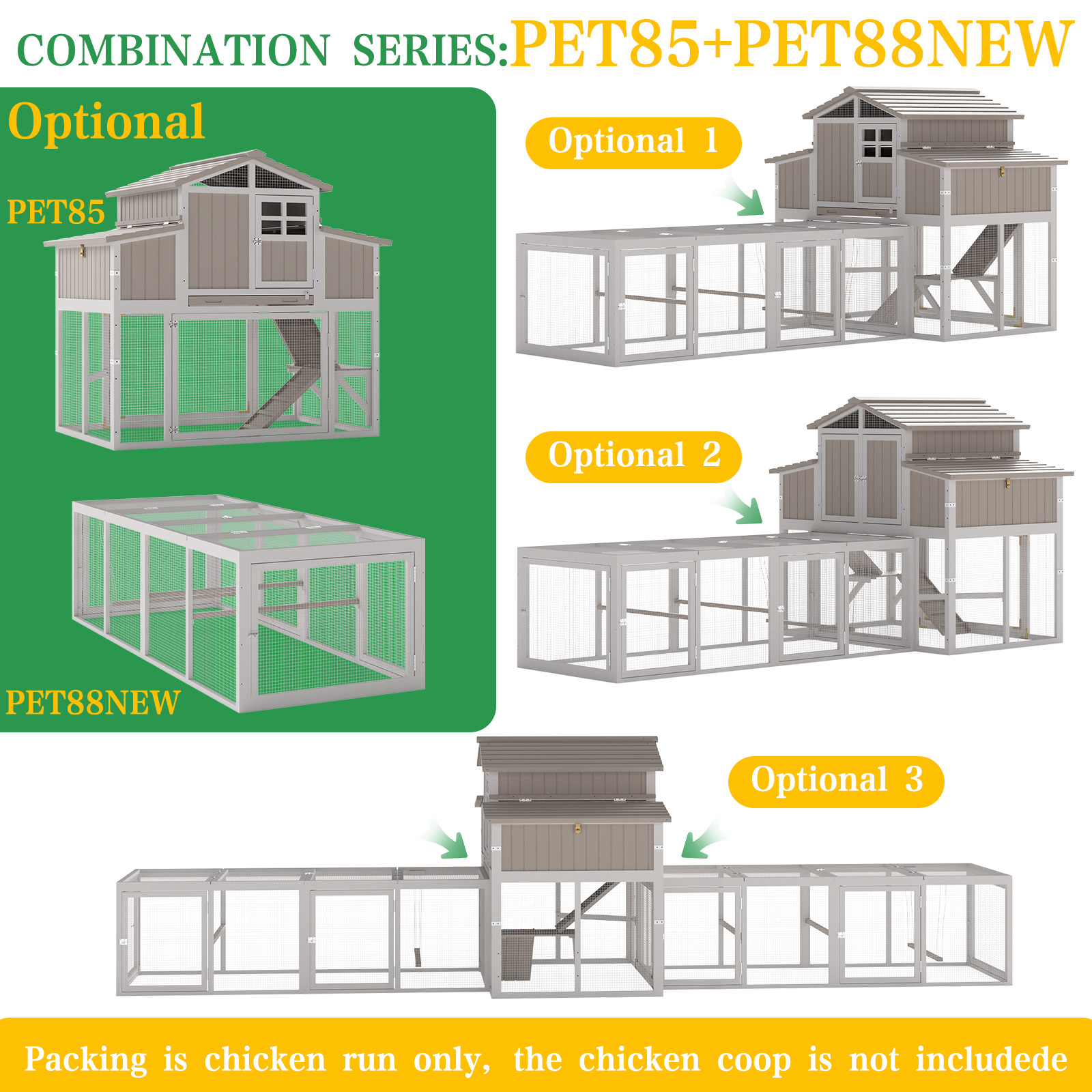 PETSCOSSET 106"L Chicken Coop with Run, Large Chicken Tractor Outdoor Hen House for 2-6 Chickens with 4 Nesting Boxes
