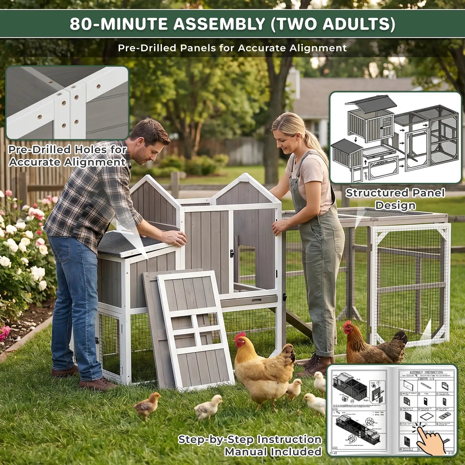 Medium Chicken Coop with Run for 4-8 Chickens Expandable to Large Coop - PET24