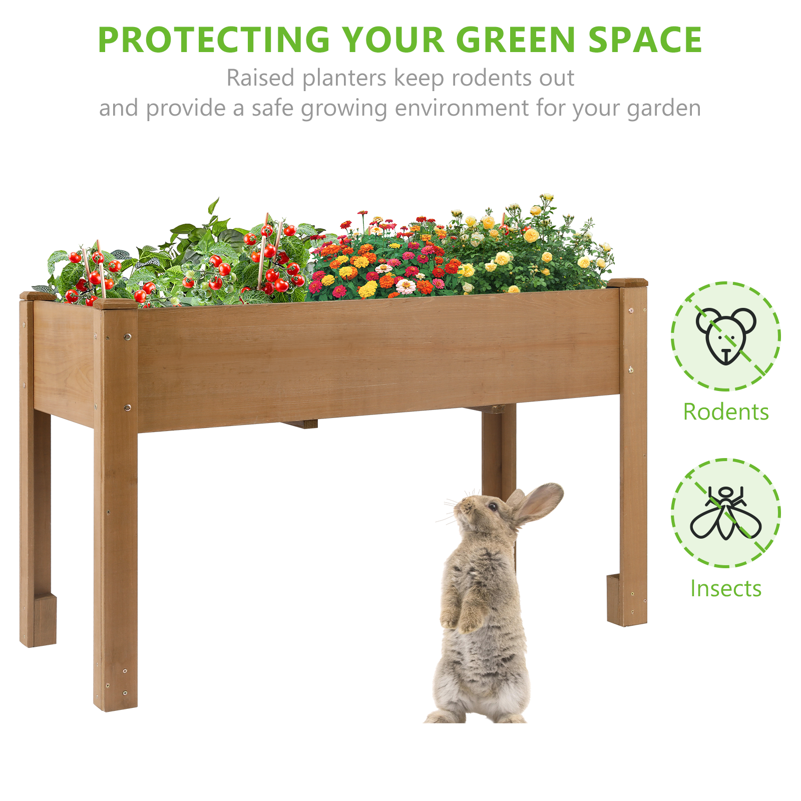 Side view of wooden planter showing sturdy leg support