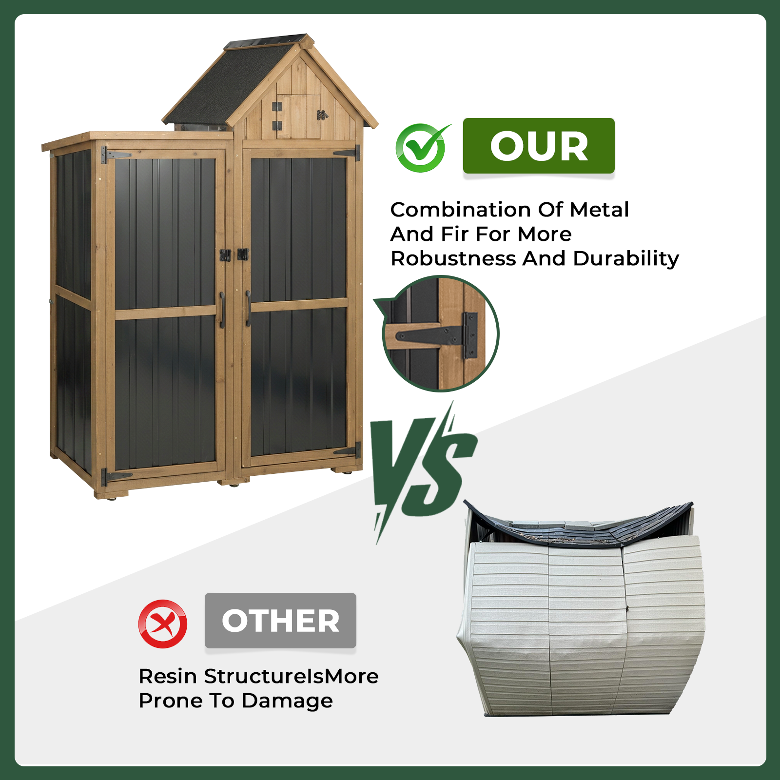 Outdoor Storage Cabinet, Wood & Metal Garden Shed with Lockable Doors-GF41