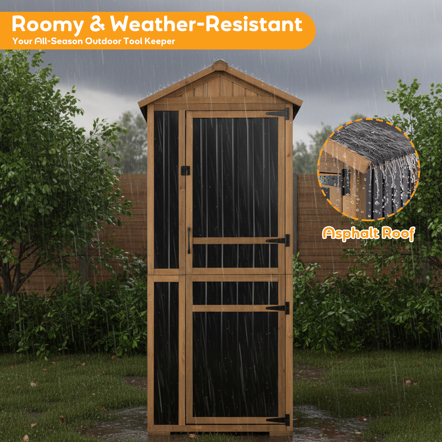 Wood & Metal Garden Shed with Waterproof Asphalt Roof, Lockable-GF39