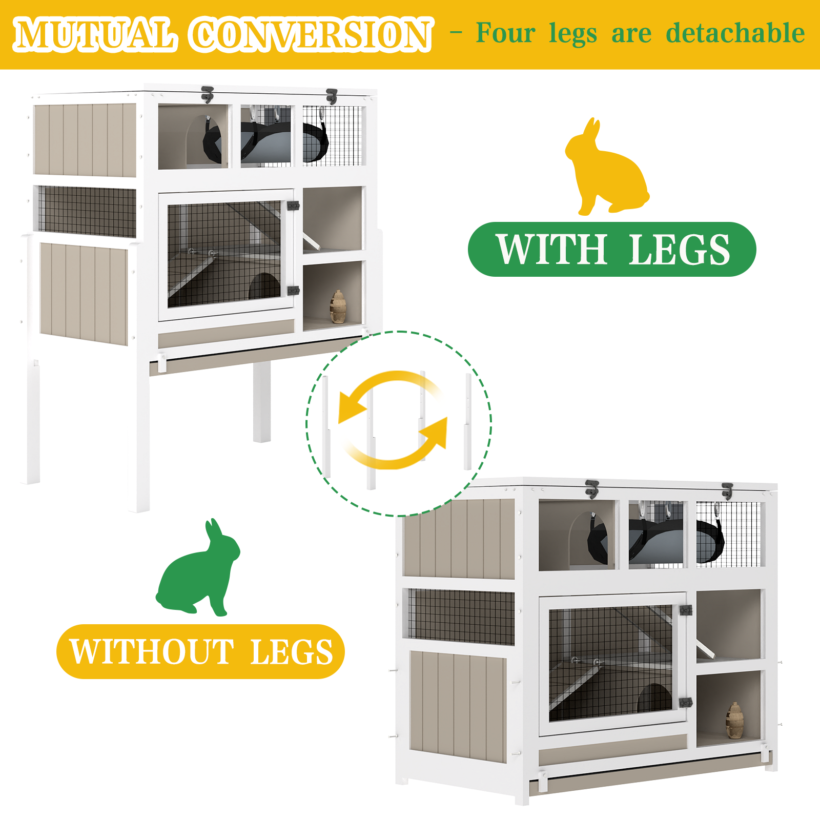 3-Tier Wooden Hamster Cage with Stand, Large Guinea Pig Cage & Rabbit Hutch Habitat, Deep Pull-Out Tray, Indoor Small Animal House, Grey
