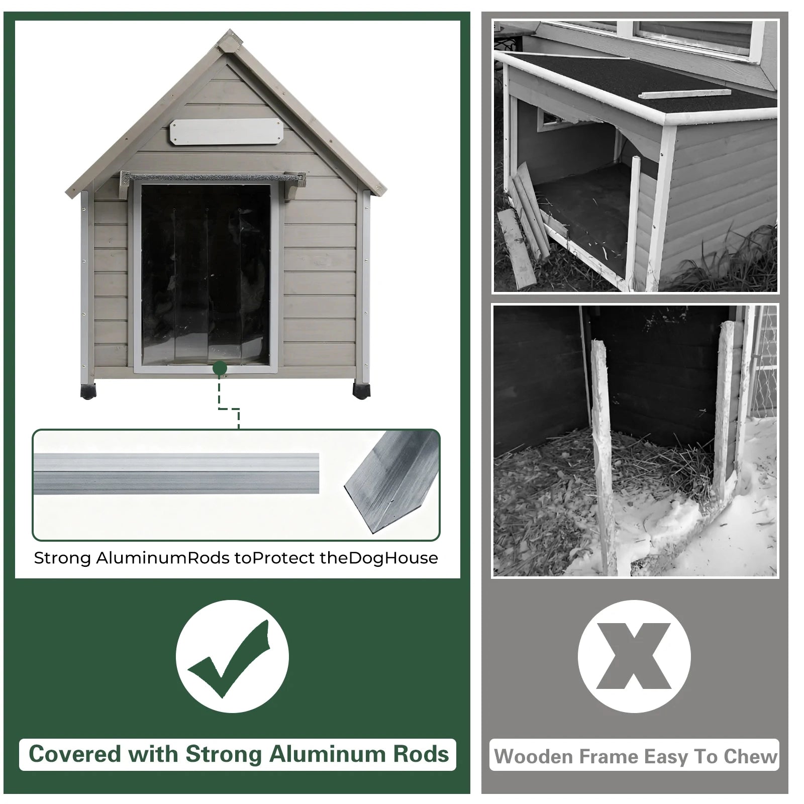 Dog House(20.5"L~30.5"L)-Metal Chew-Proof & Waterproof Roof - PET45