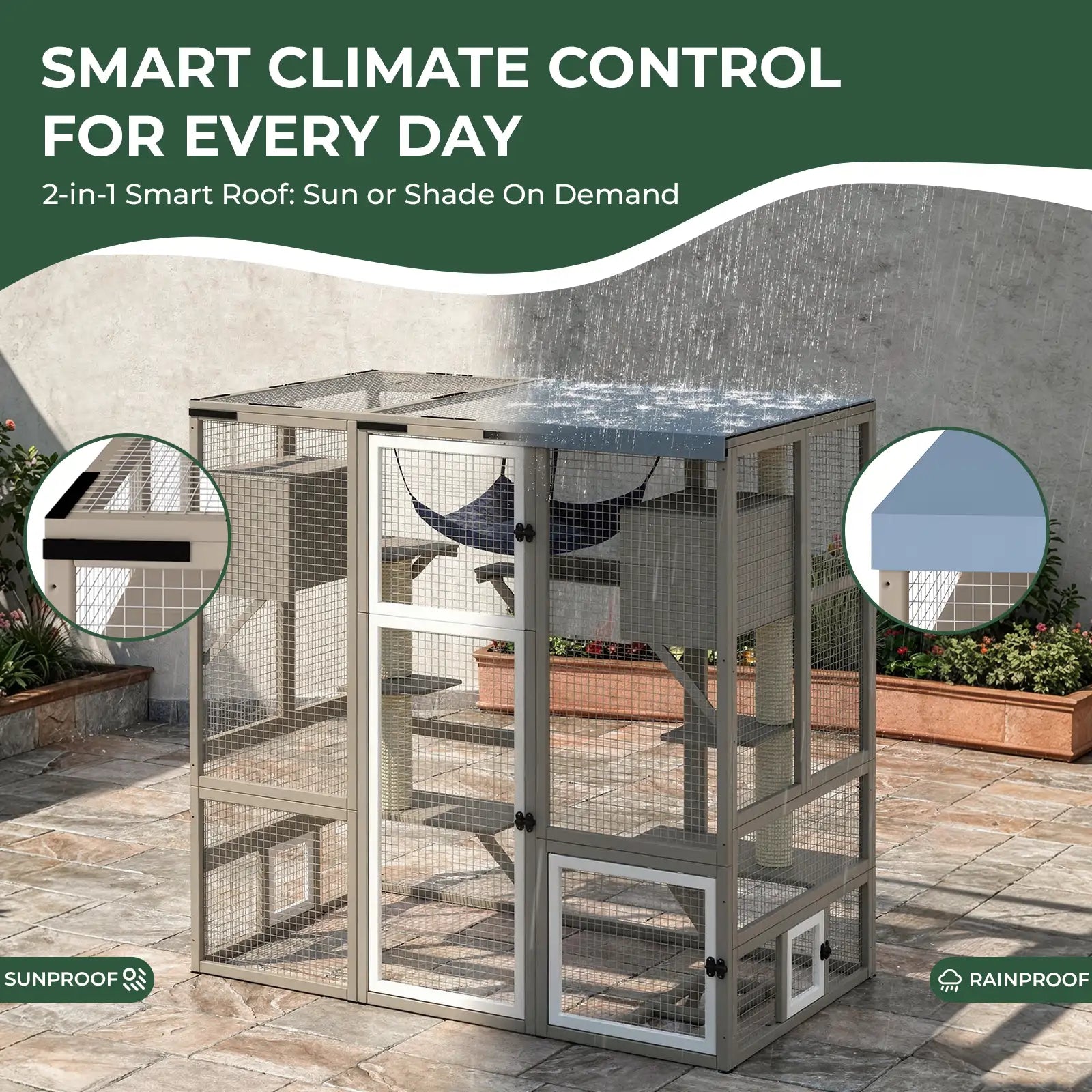 Expandable Multi-Cat Catio with 7 Platforms,2 Rooms, A Hammock & 2 Scratch Posts-PET91