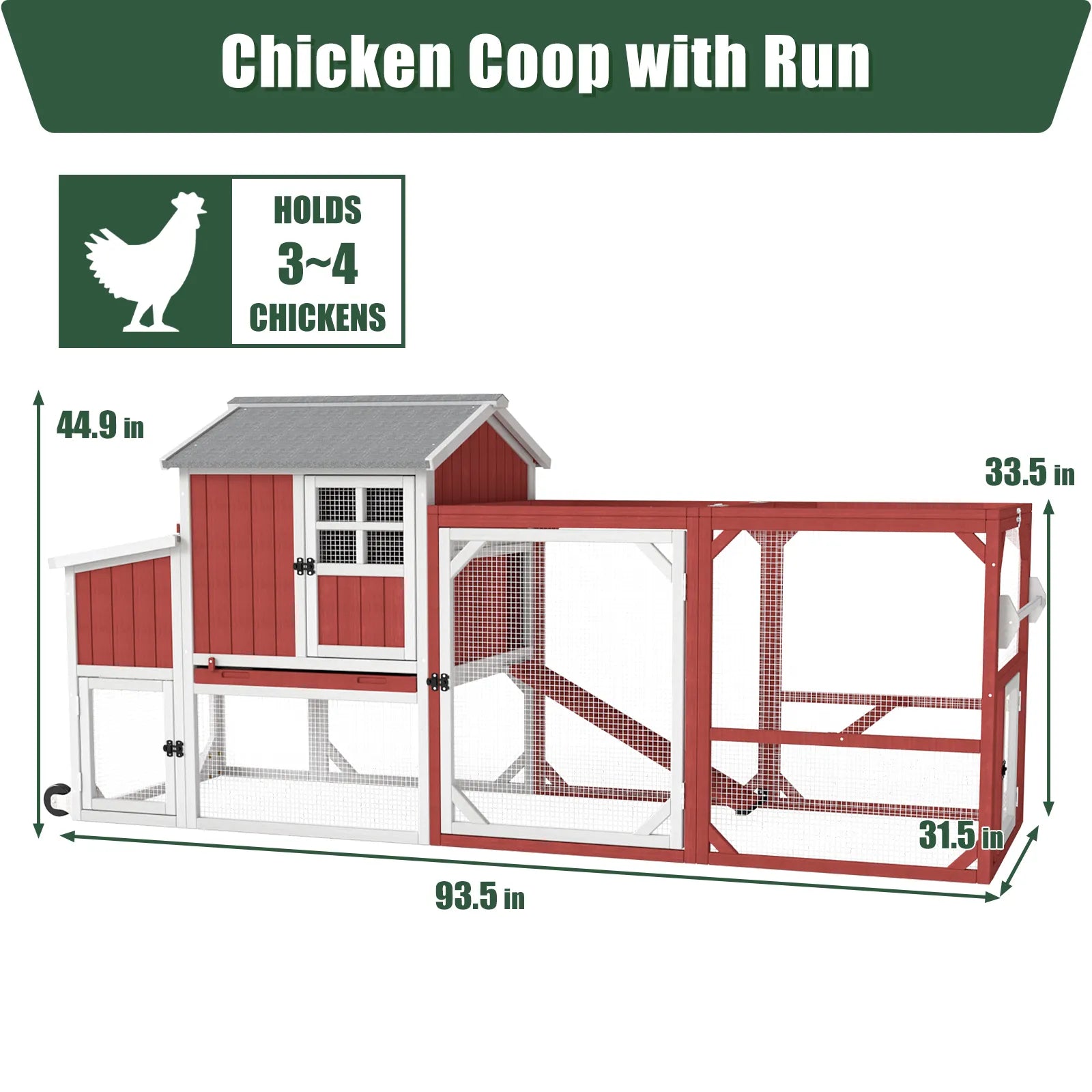 Medium Chicken Coop with Run for 4-8 Chickens Expandable to Large Coop - PET24