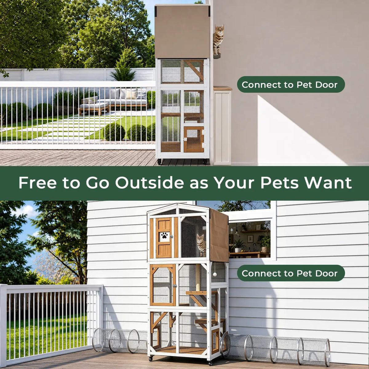 62.6" Mobile Wooden Outdoor Catio with Scratching Post & House - PET99