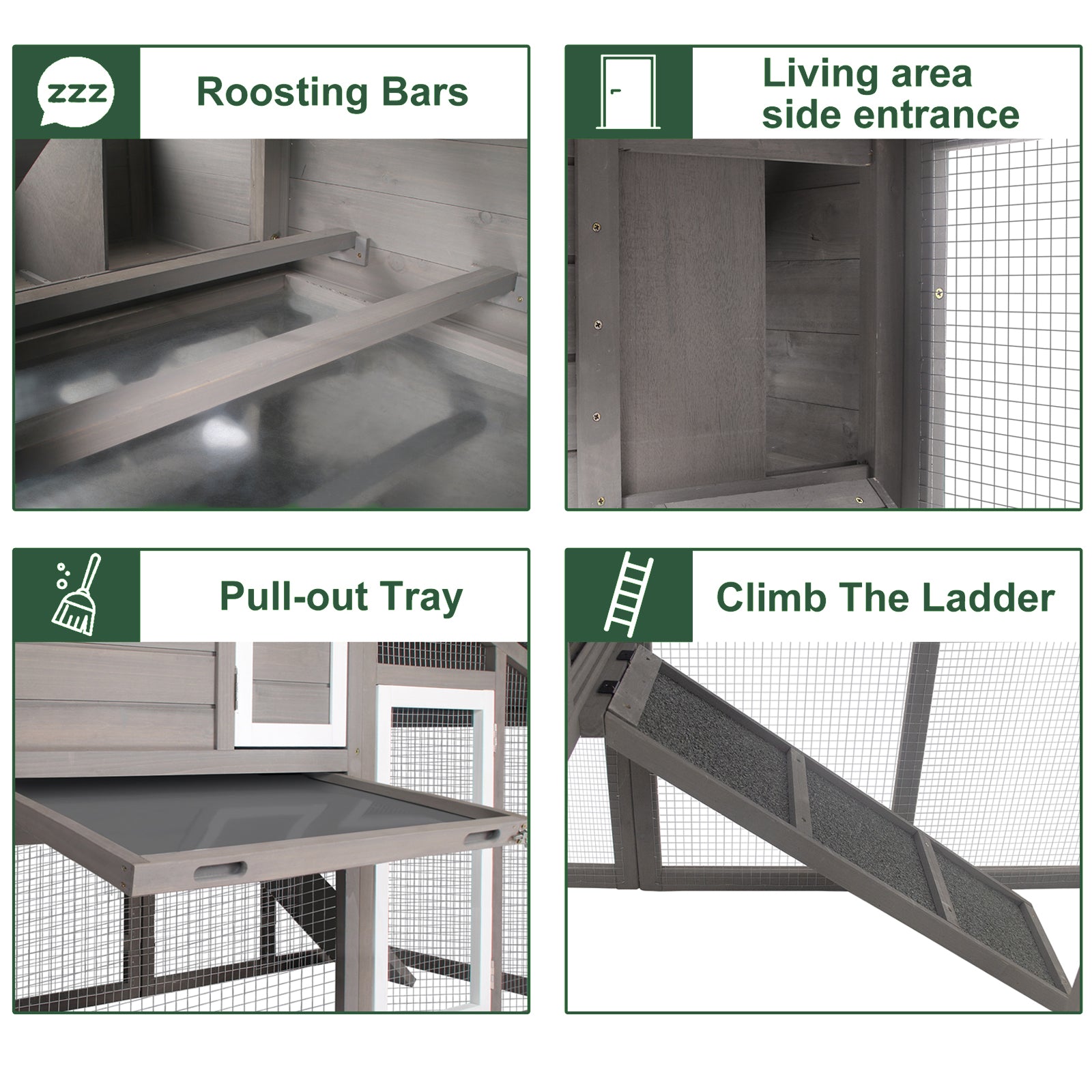 Small Chicken Coop with Run for 2–3 Chickens with Wheels – 01-Gray