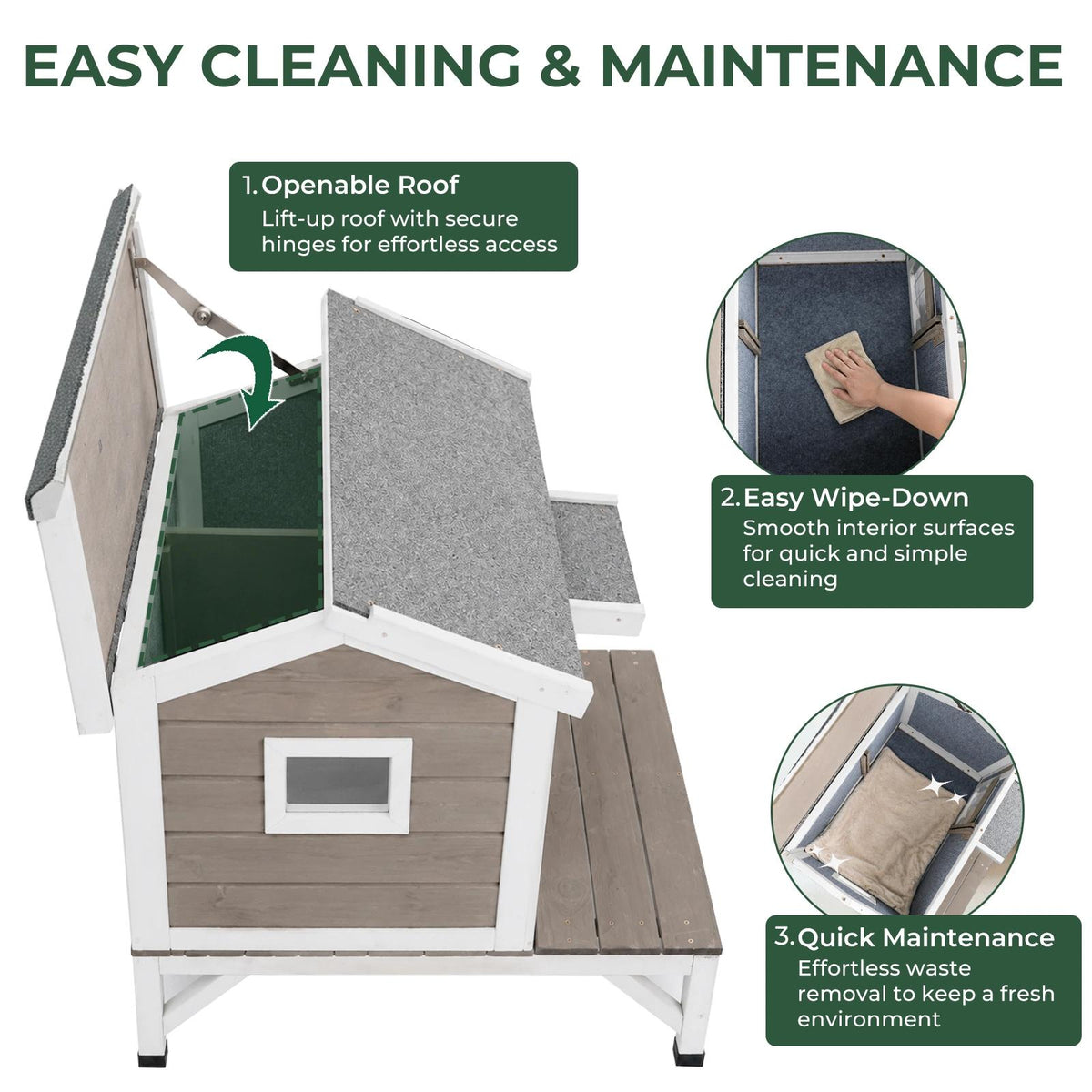 2-Story Insulated Wooden Cat House with Balcony & Open Roof - PET72-TI