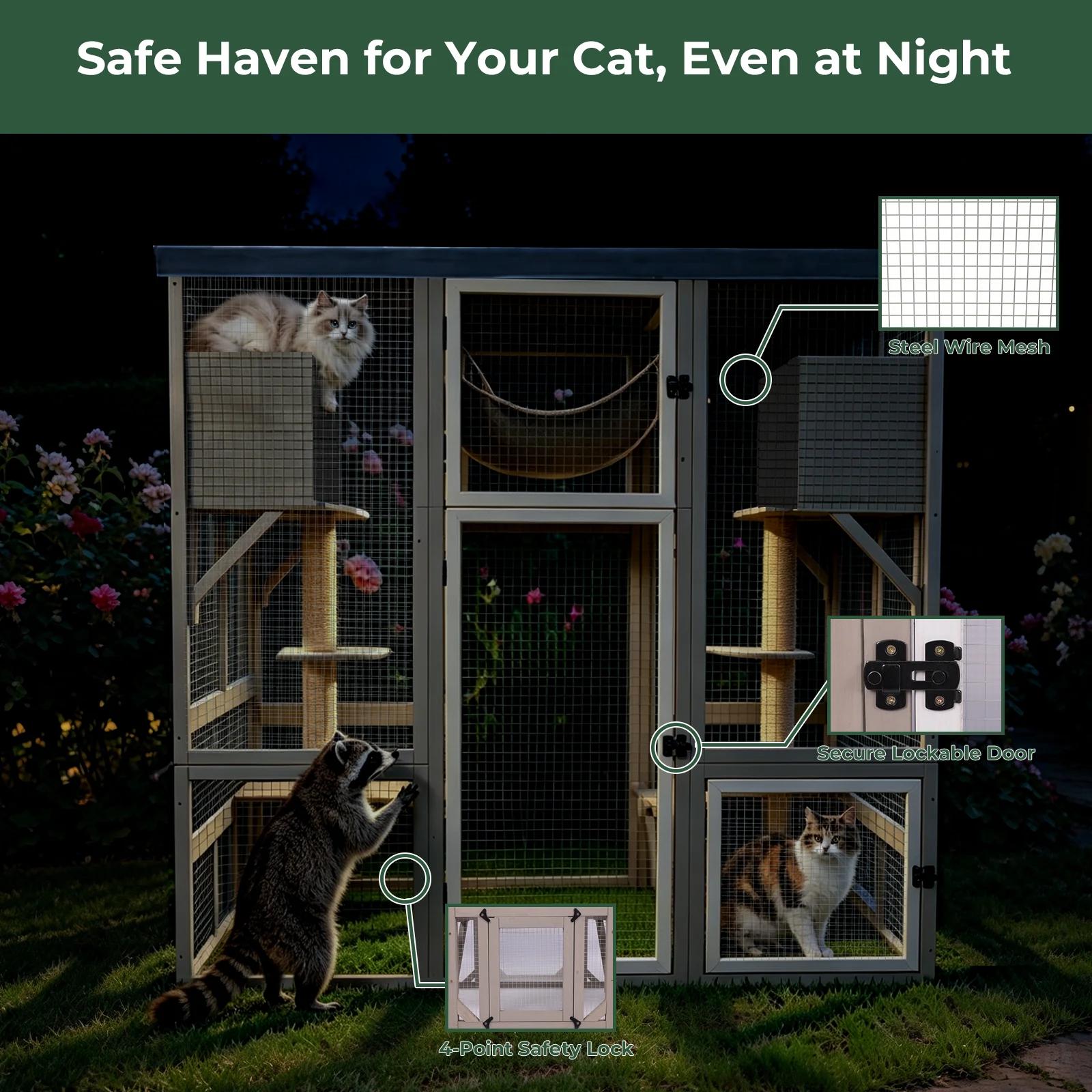 Expandable Multi-Cat Catio with 7 Platforms,2 Rooms, A Hammock & 2 Scratch Posts-PET91