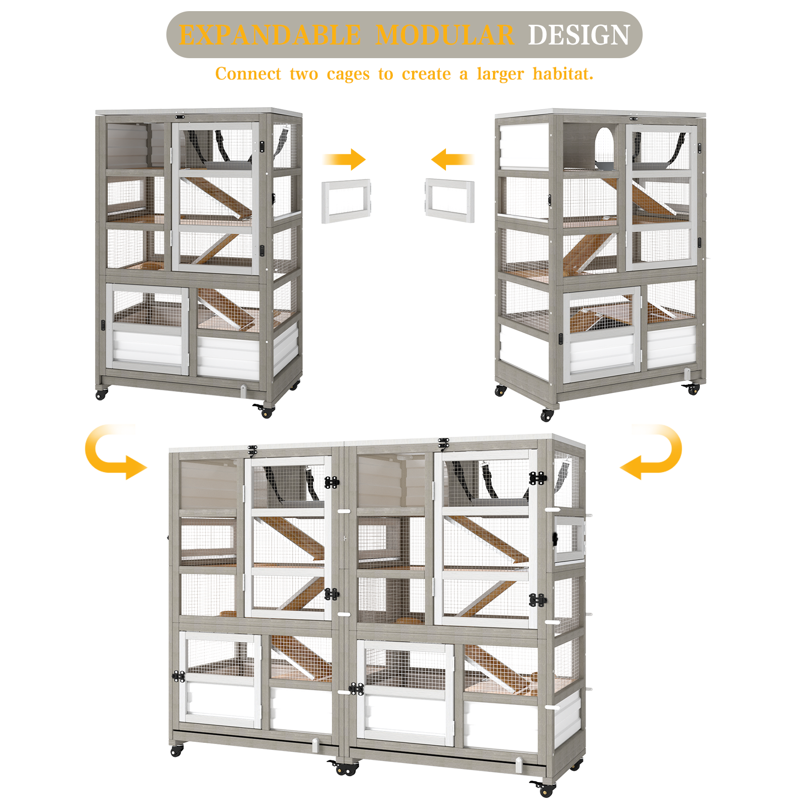 Guinea Pig Cage 5-Tier Wooden Hamster Habitat with Pull-Out Tray & Wheels-PET59