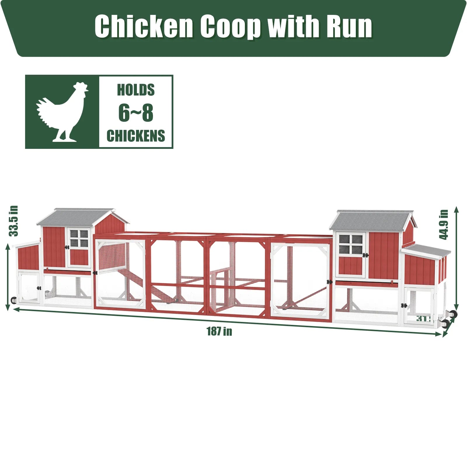 Medium Chicken Coop with Run for 4-8 Chickens Expandable to Large Coop