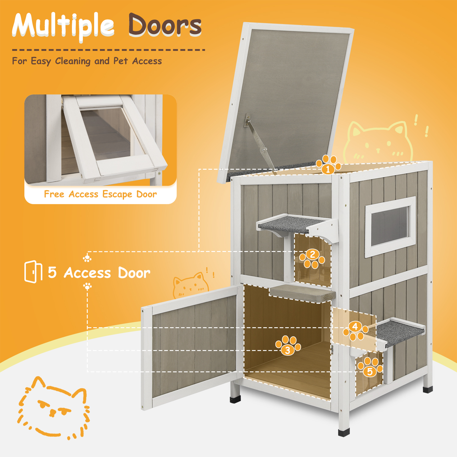 Weatherproof Two-Story Feral Cat Shelter Cat House -PET20