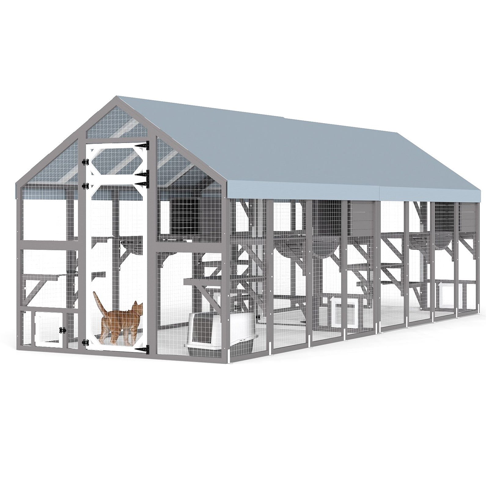 Extra Large Walk-In Catio - Outdoor Enclosure with Bridge & 2 Resting Boxes - PET12NEW