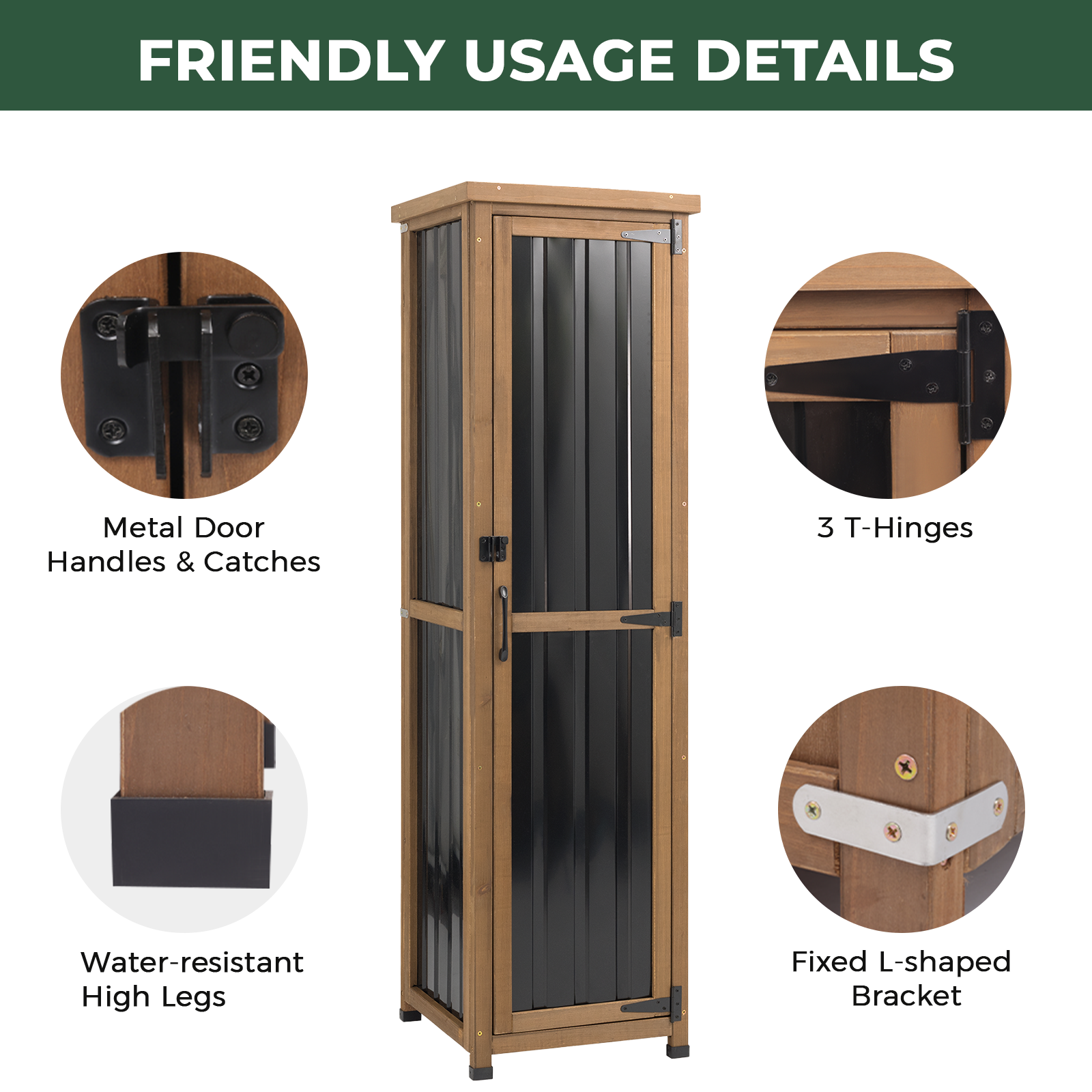 62" Tall Narrow Outdoor Storage Cabinet Waterproof Shed with Metal Top-GF36