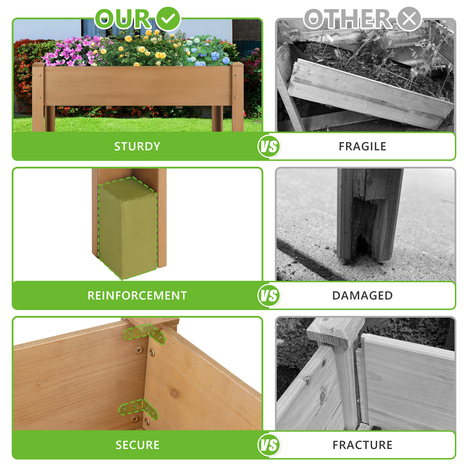 Brown elevated garden box made of durable fir wood