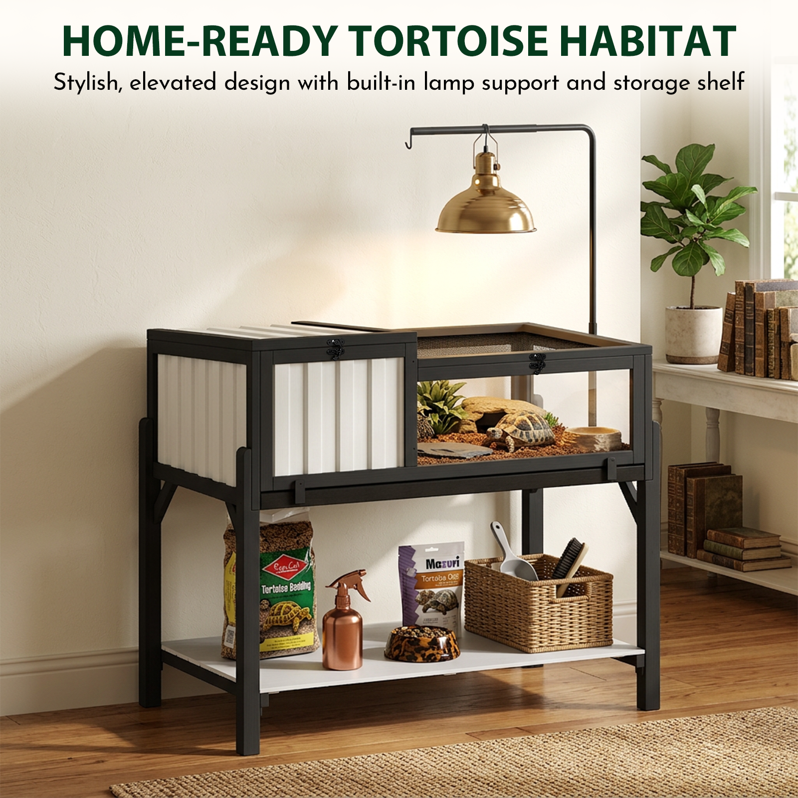 Tortoise Enclosure with Detachable Legs, Light Stand & Storage Shelf-TOR05