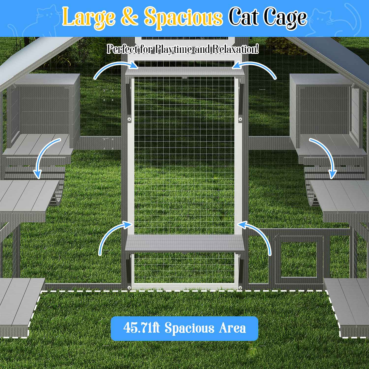 PETSCOSSET Extra Large Outdoor Catio, Weatherproof Walk-In Cat Enclosure with Bridges, Full Cover, 8 Platforms & 2 Resting Boxes