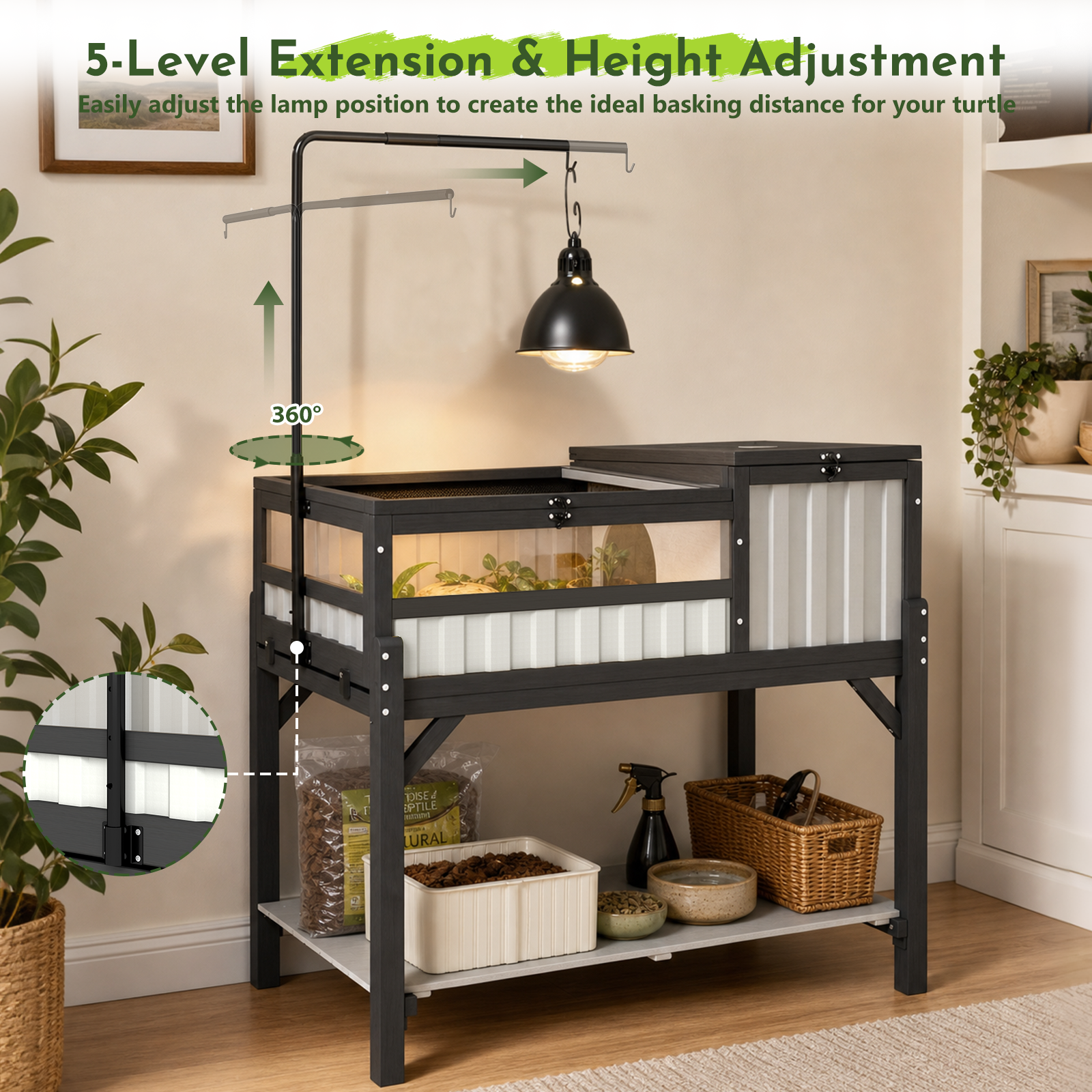 Elevated Tortoise Enclosure with Lamp Stand & Storage Shelf-TOR06
