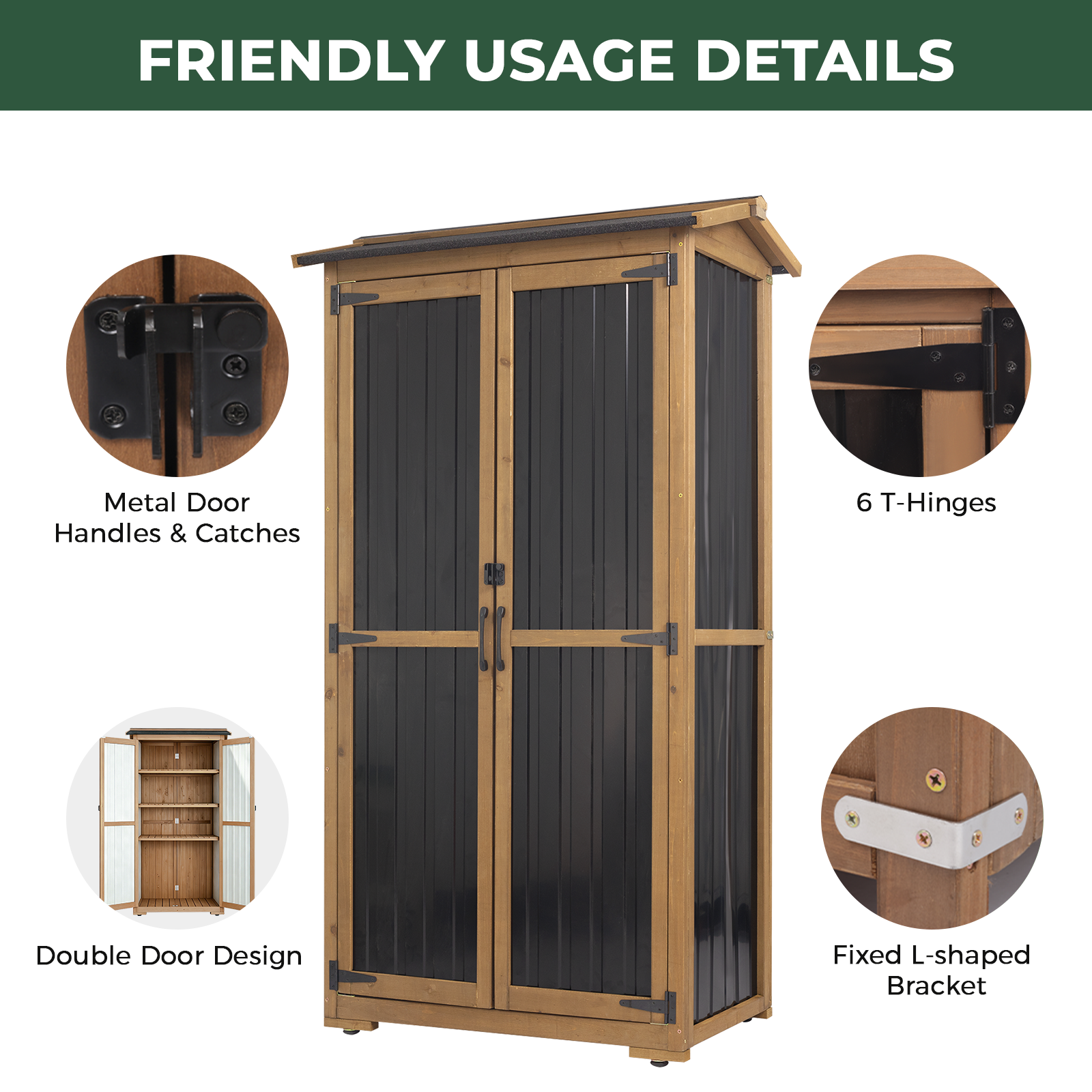 Outdoor Storage Cabinet with Shelves, Waterproof Roof-GF37