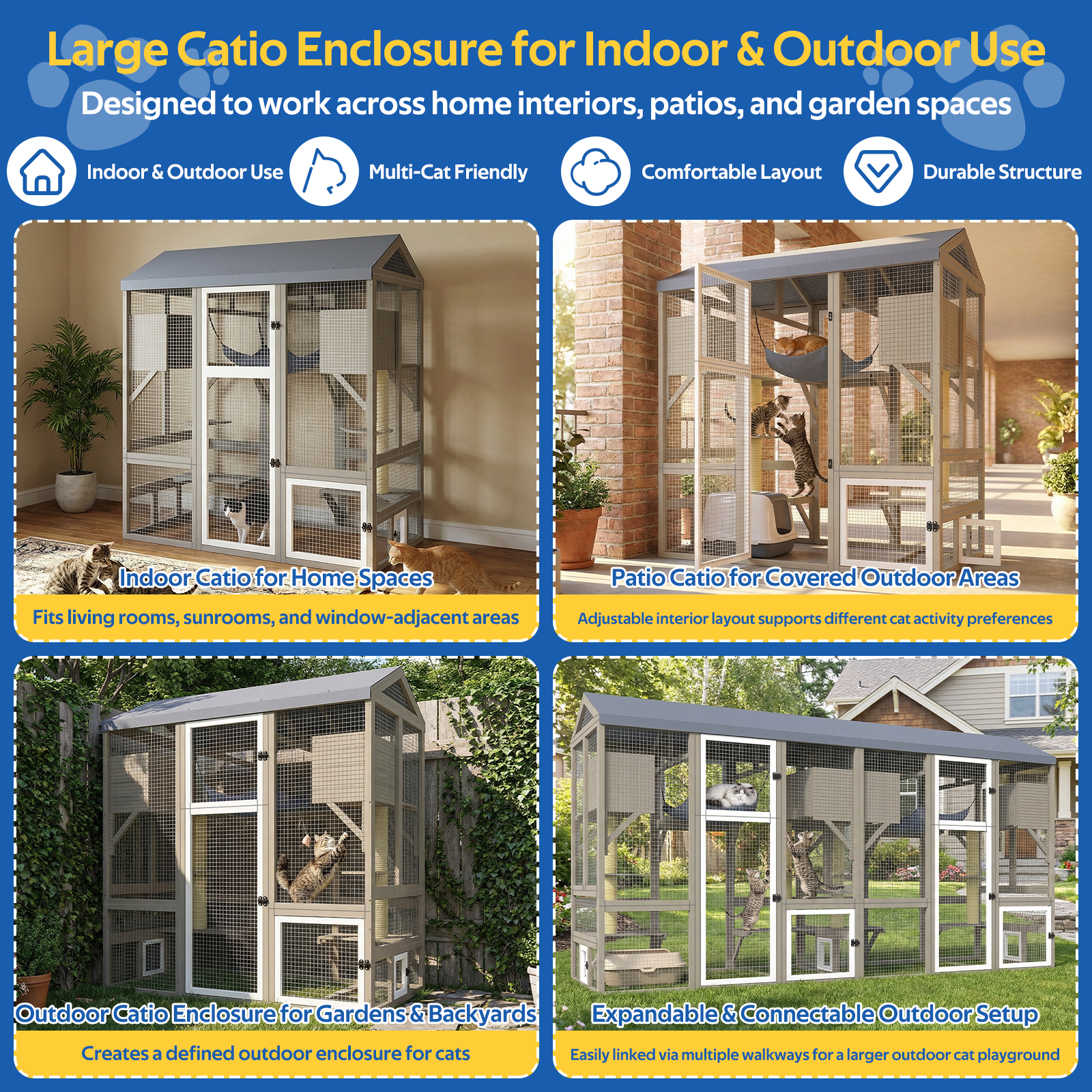 4-Tier Catio Outdoor Cat Enclosure, Large Weatherproof Cat House with Sleeping Condos & Window Access for Multiple Cats