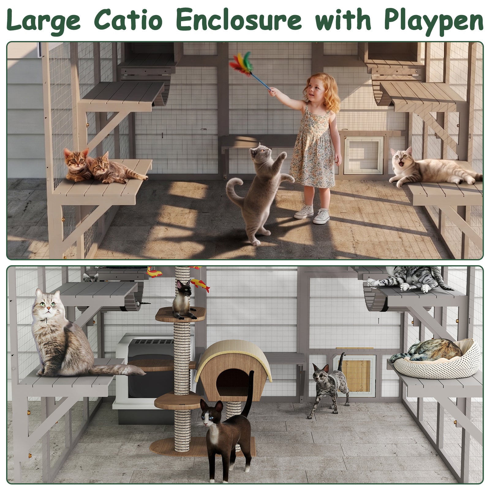 Extra Large Walk-In Catio - Outdoor Enclosure with Bridge & 2 Resting Boxes - PET12NEW